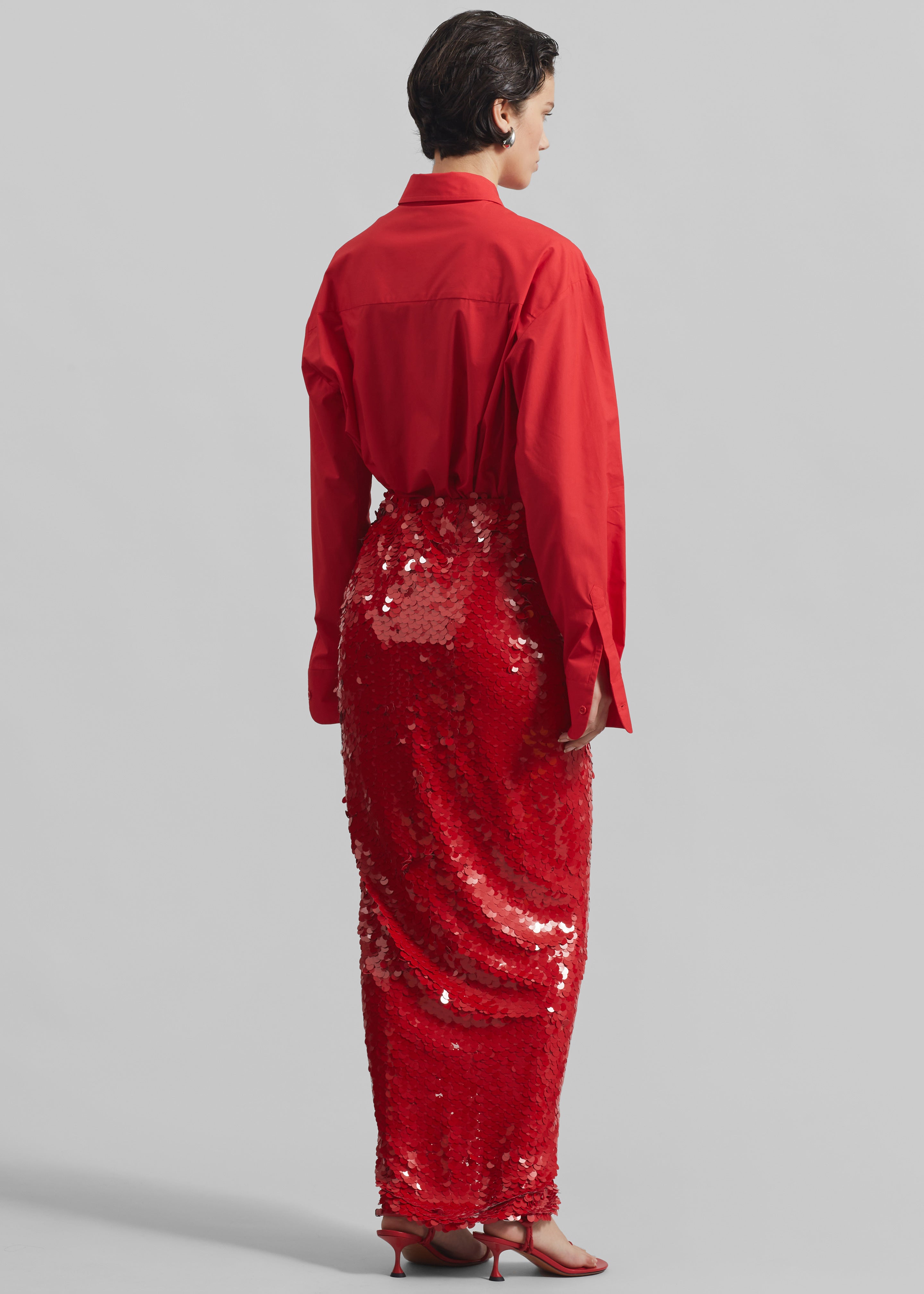 Rotate Asymmetric Sequin Skirt - Racing Red - 9