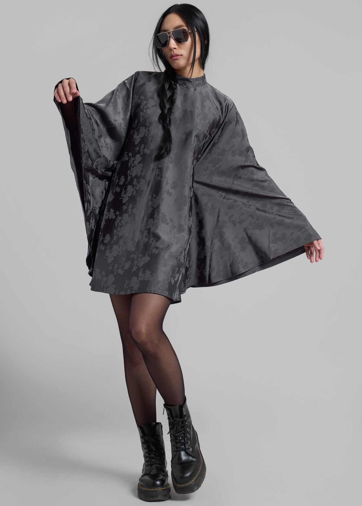 Rotate Bat Sleeve Mini Dress - Gray Print - 1