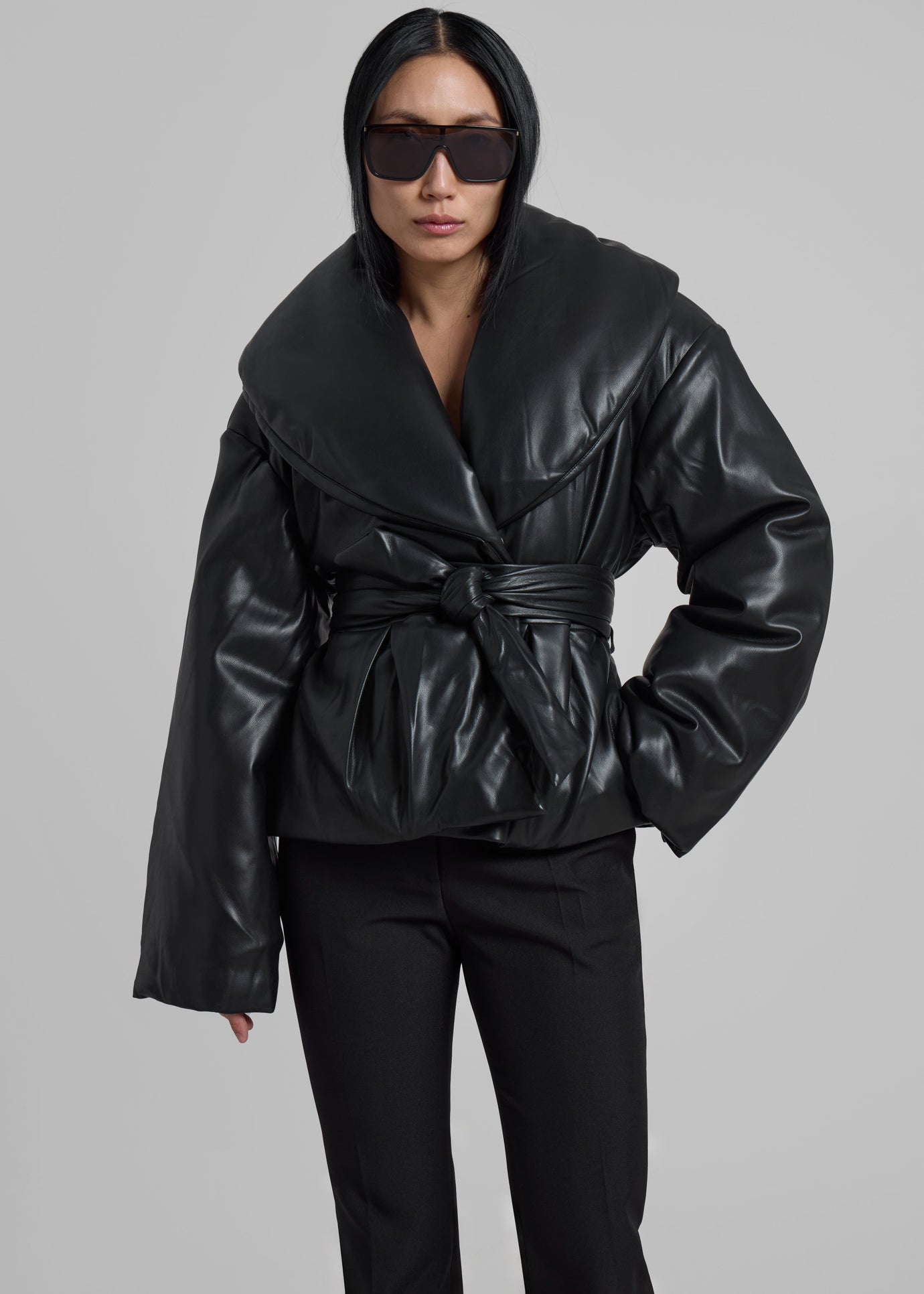 Rotate Belted Puffer Jacket - Black - 1