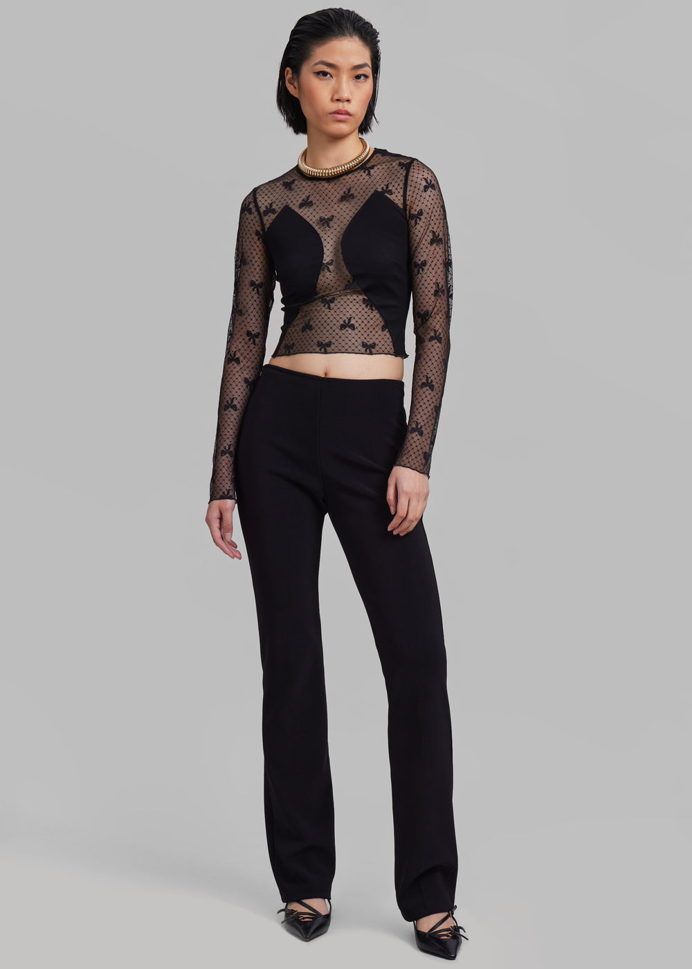 ROTATE Contrast Long Sleeve Top - Black - 1