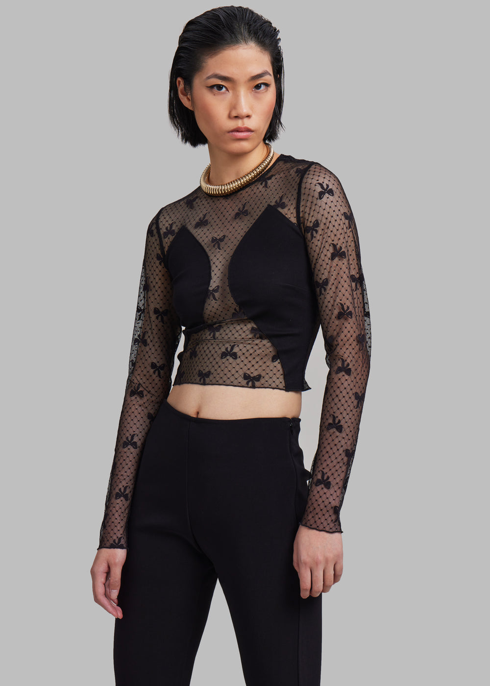 ROTATE Contrast Long Sleeve Top - Black