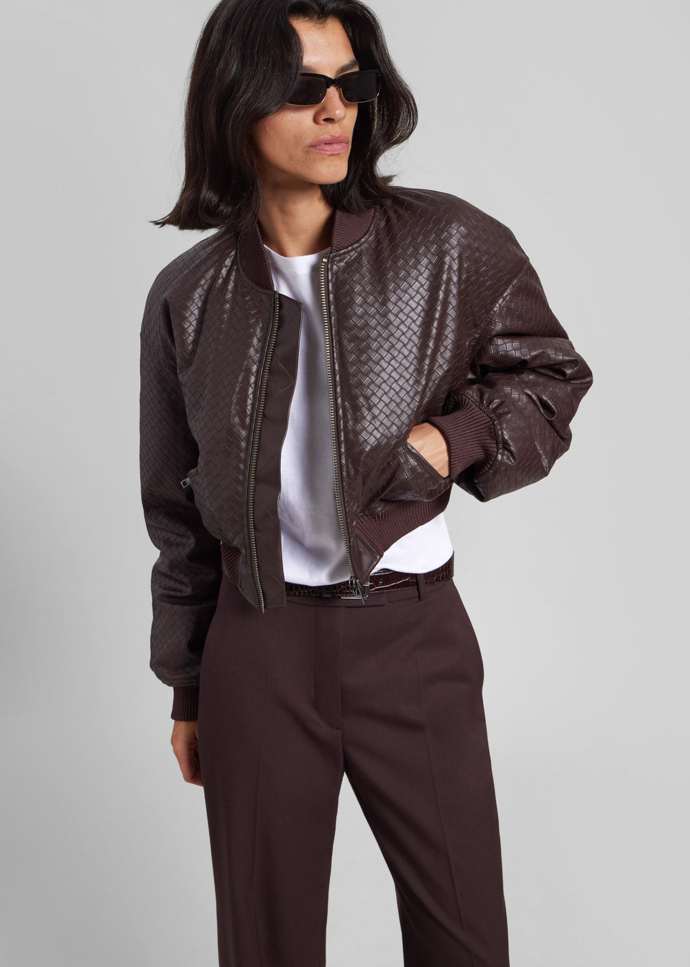 Rotate Cropped Puffer Jacket - Dark Brown - 1