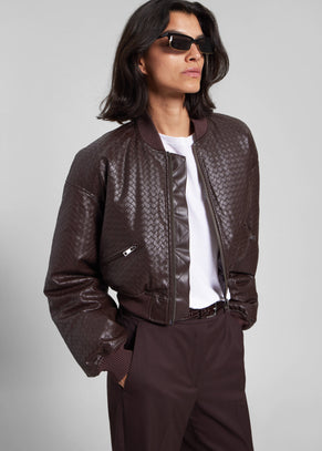 Rotate Cropped Puffer Jacket - Dark Brown
