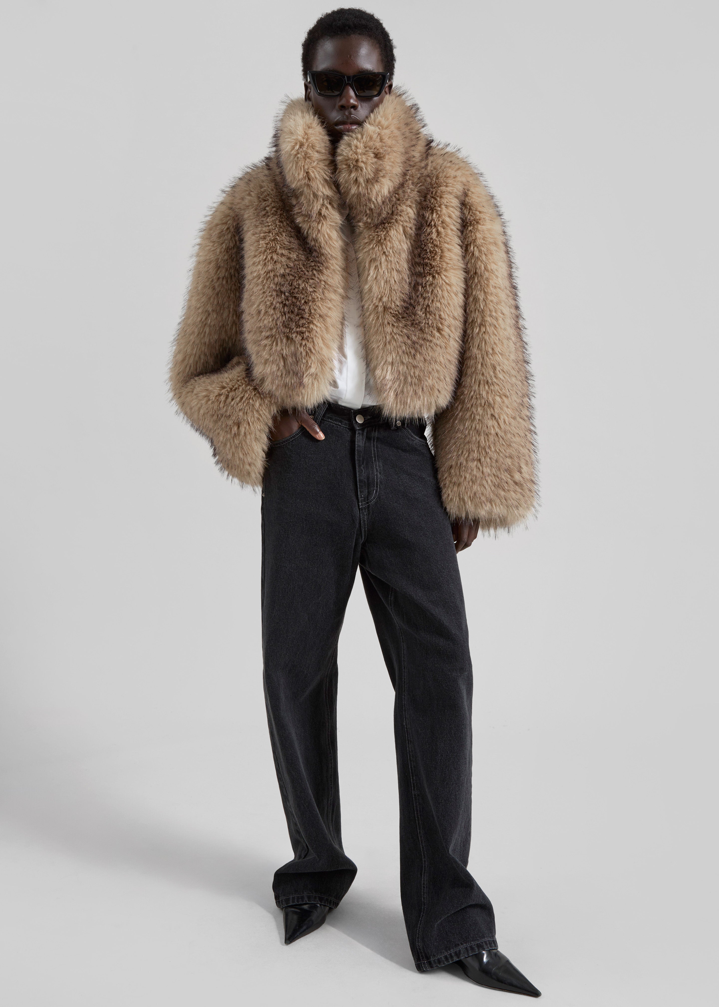 Rotate Faux Fur Crop Jacket - Nougat - 4