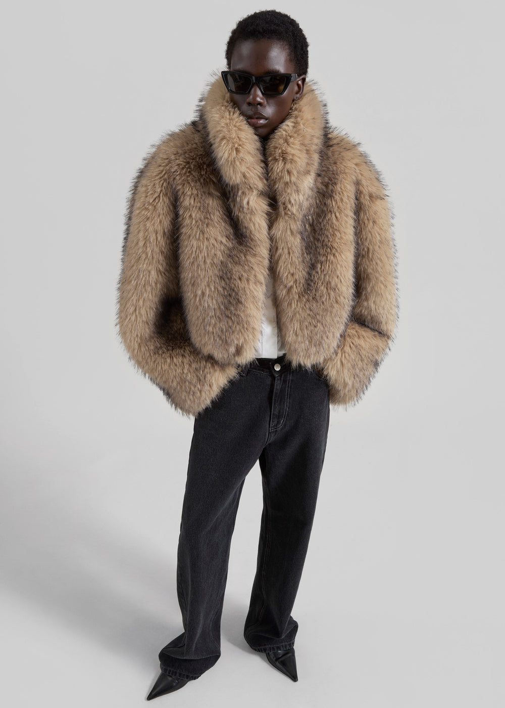 Rotate Faux Fur Crop Jacket - Nougat
