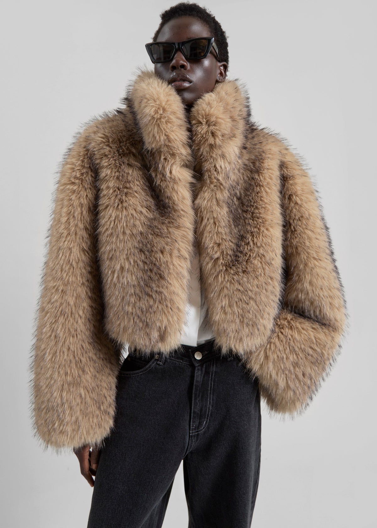 Rotate Faux Fur Crop Jacket - Nougat - 5