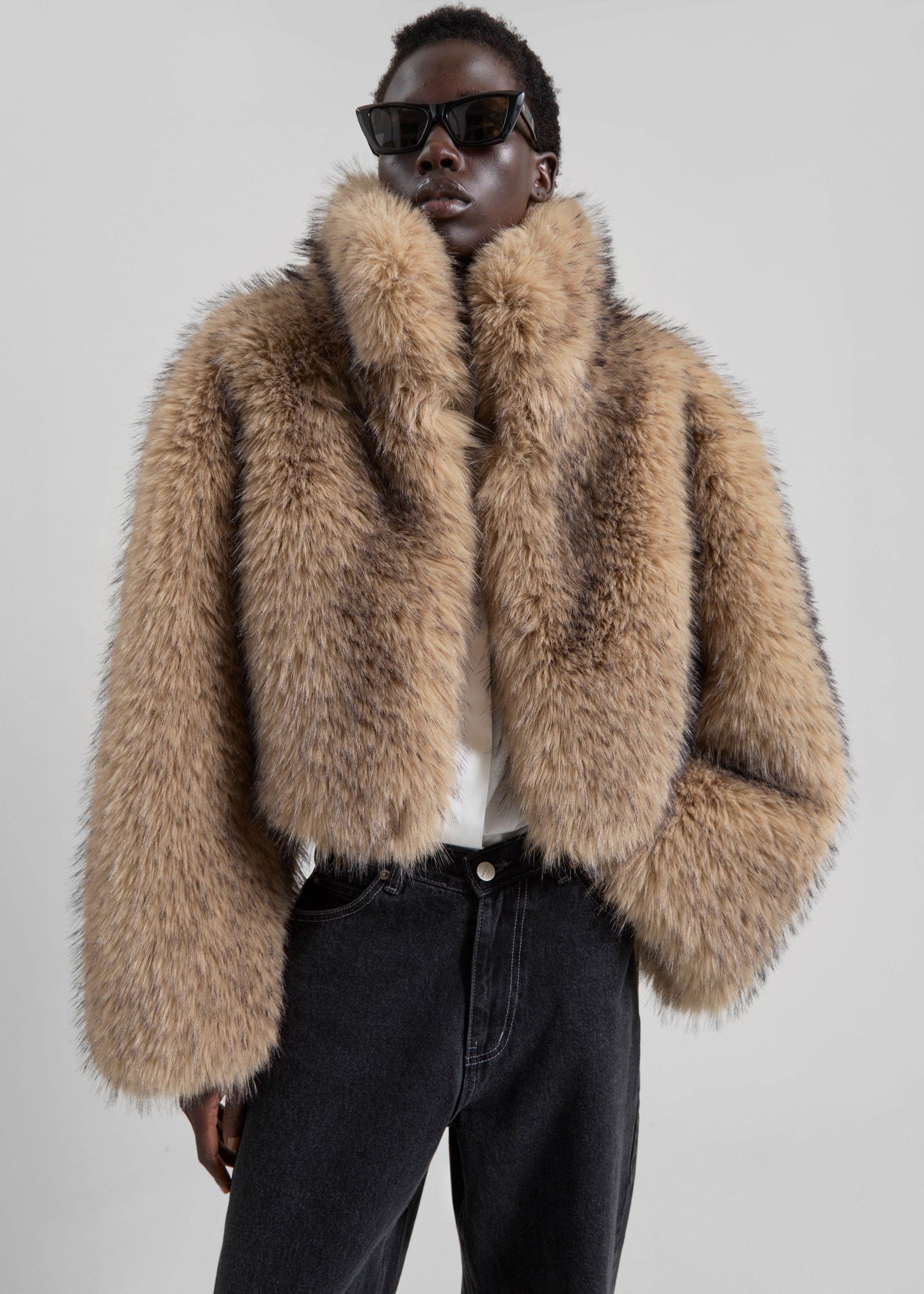 Rotate Faux Fur Crop Jacket - Nougat - 5