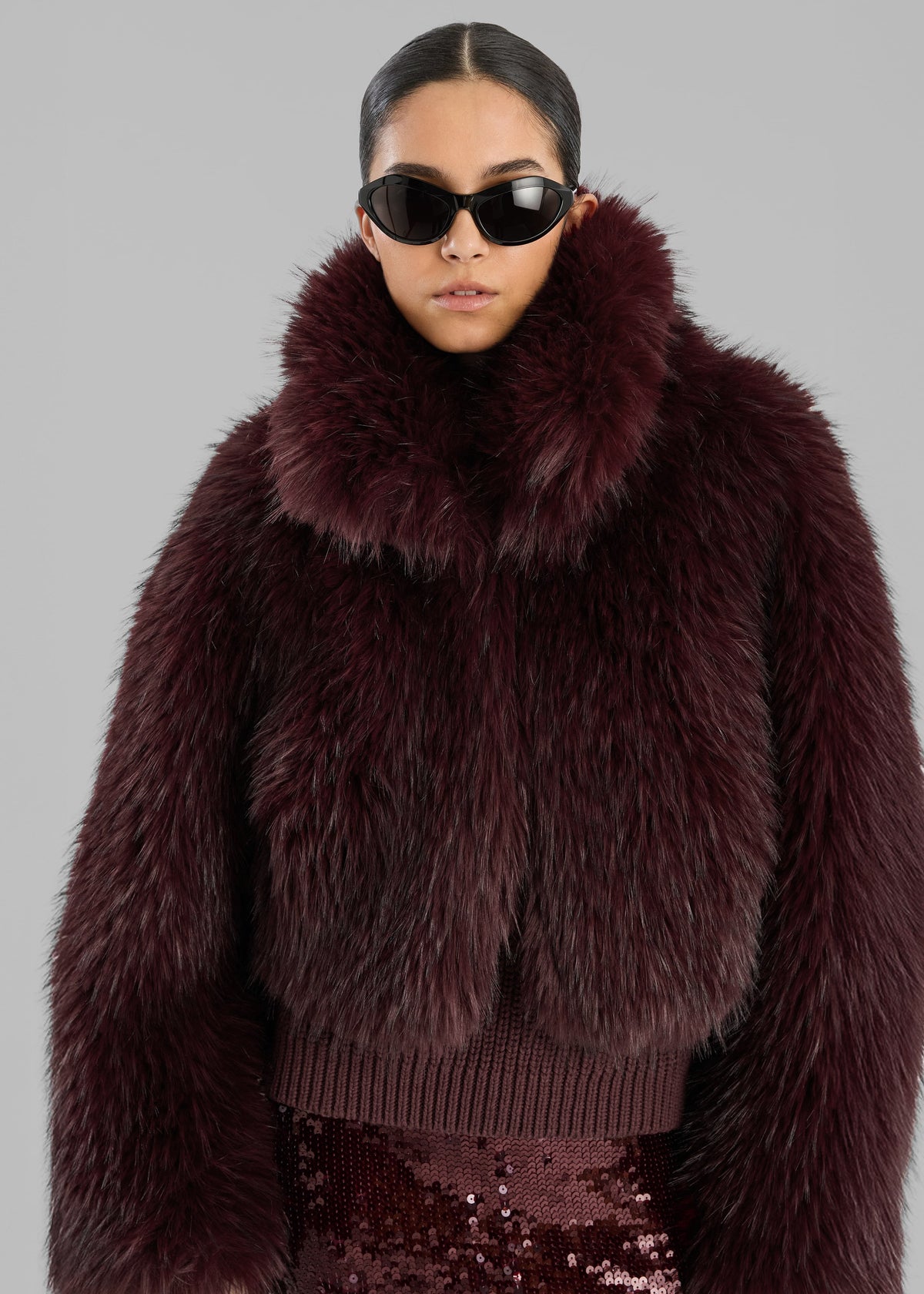 Rotate Faux Fur Crop Jacket - Zinfandel - 7