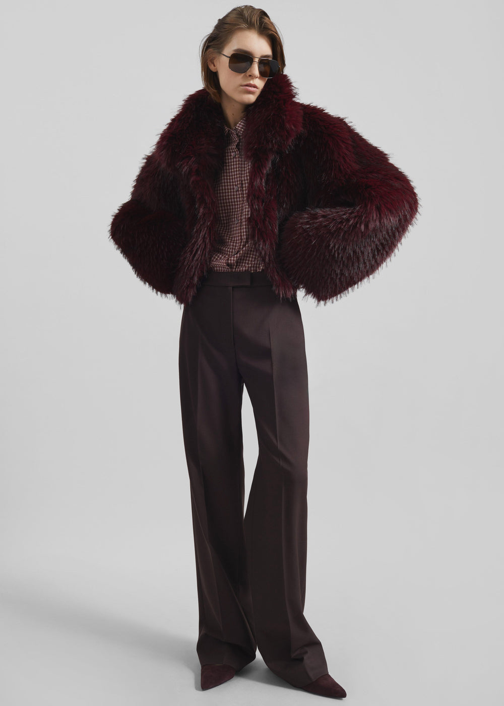 Rotate Faux Fur Crop Jacket - Zinfandel - 1