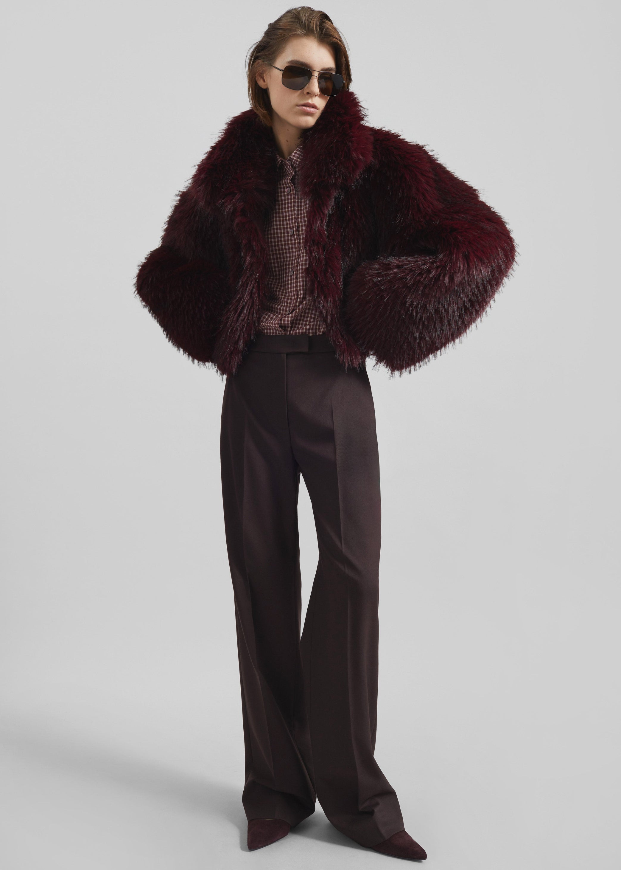 Shop the look image for Rotate Faux Fur Crop Jacket - Zinfandel