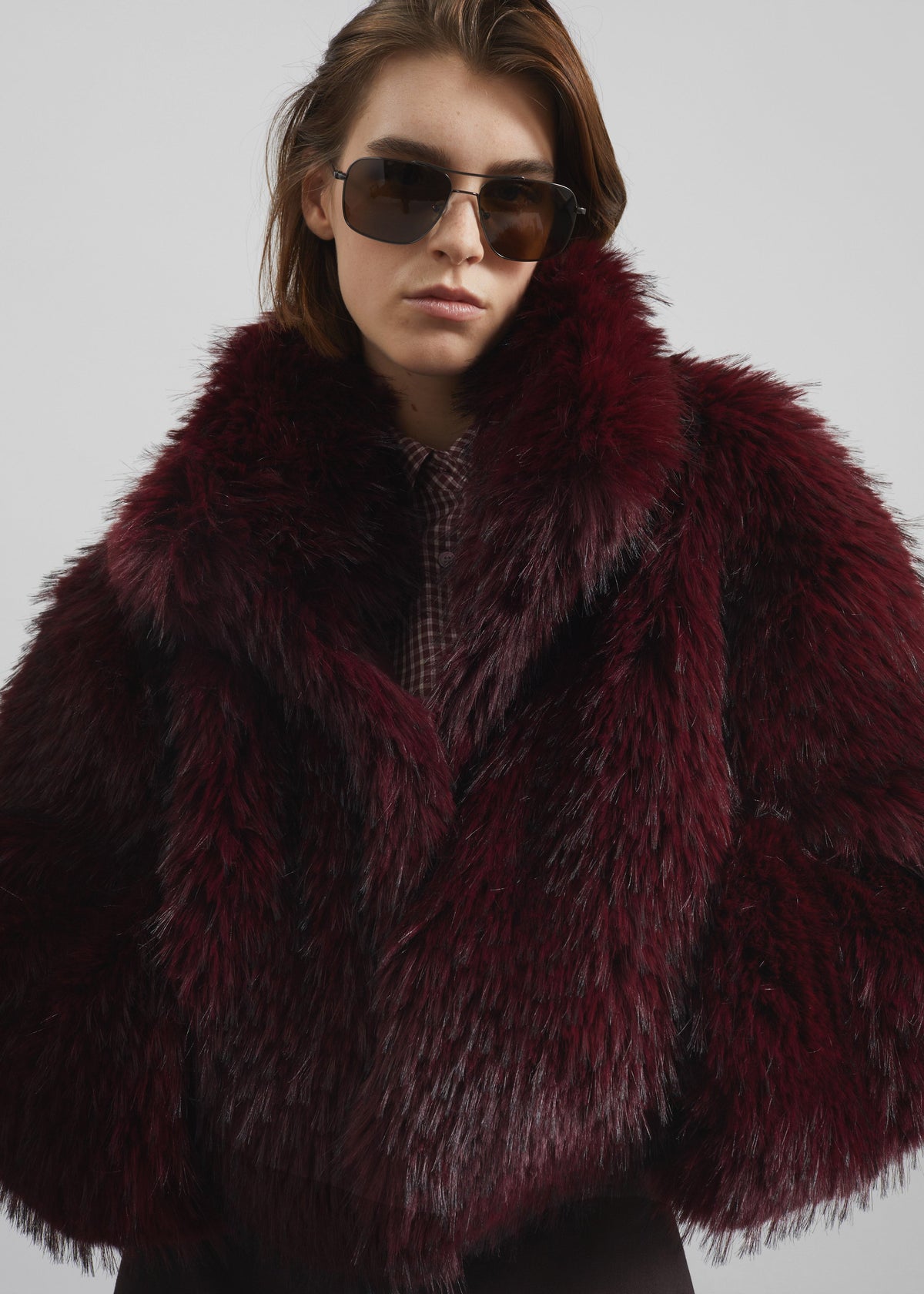 Rotate Faux Fur Crop Jacket - Zinfandel - 5