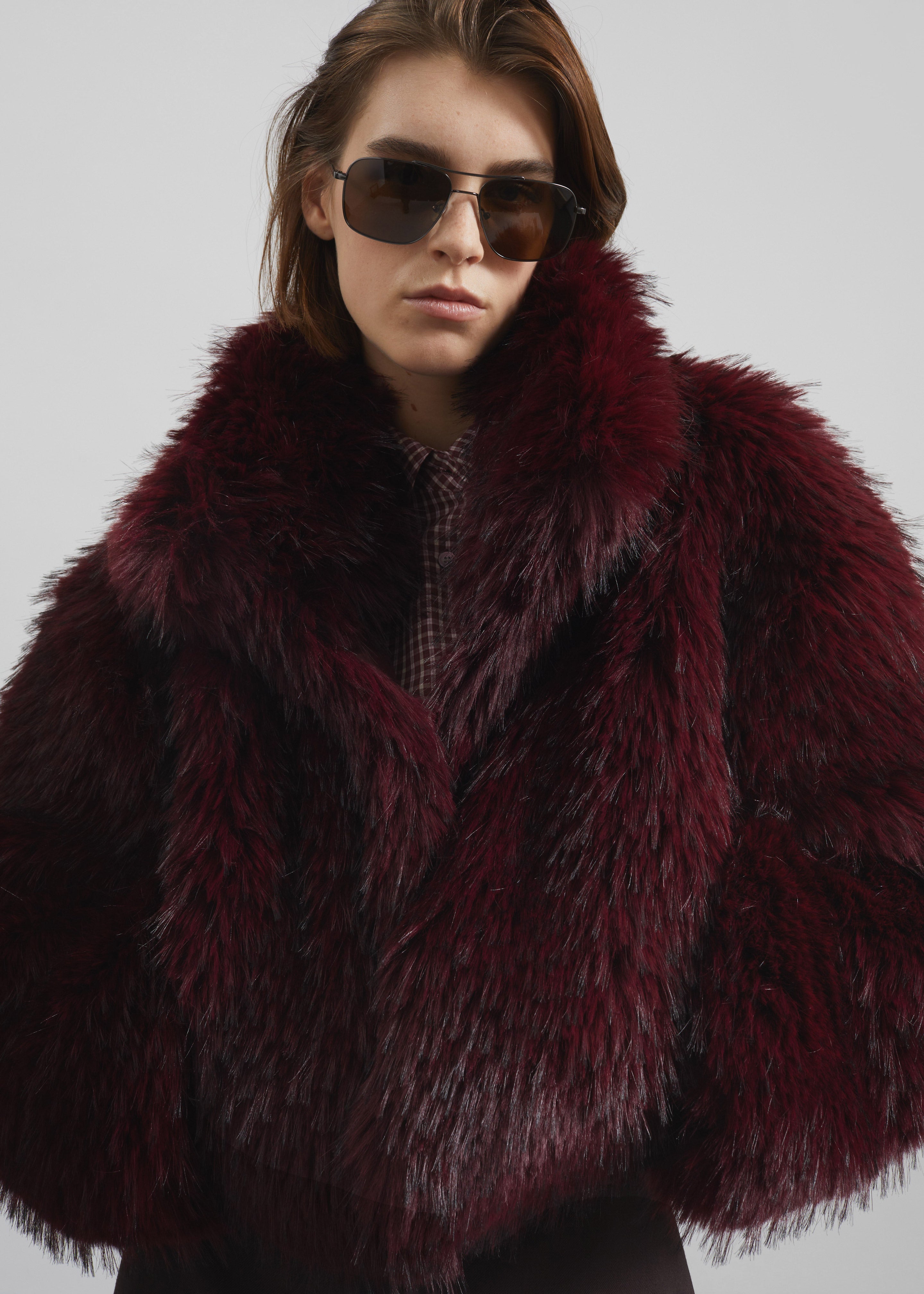Rotate Faux Fur Crop Jacket - Zinfandel - 5