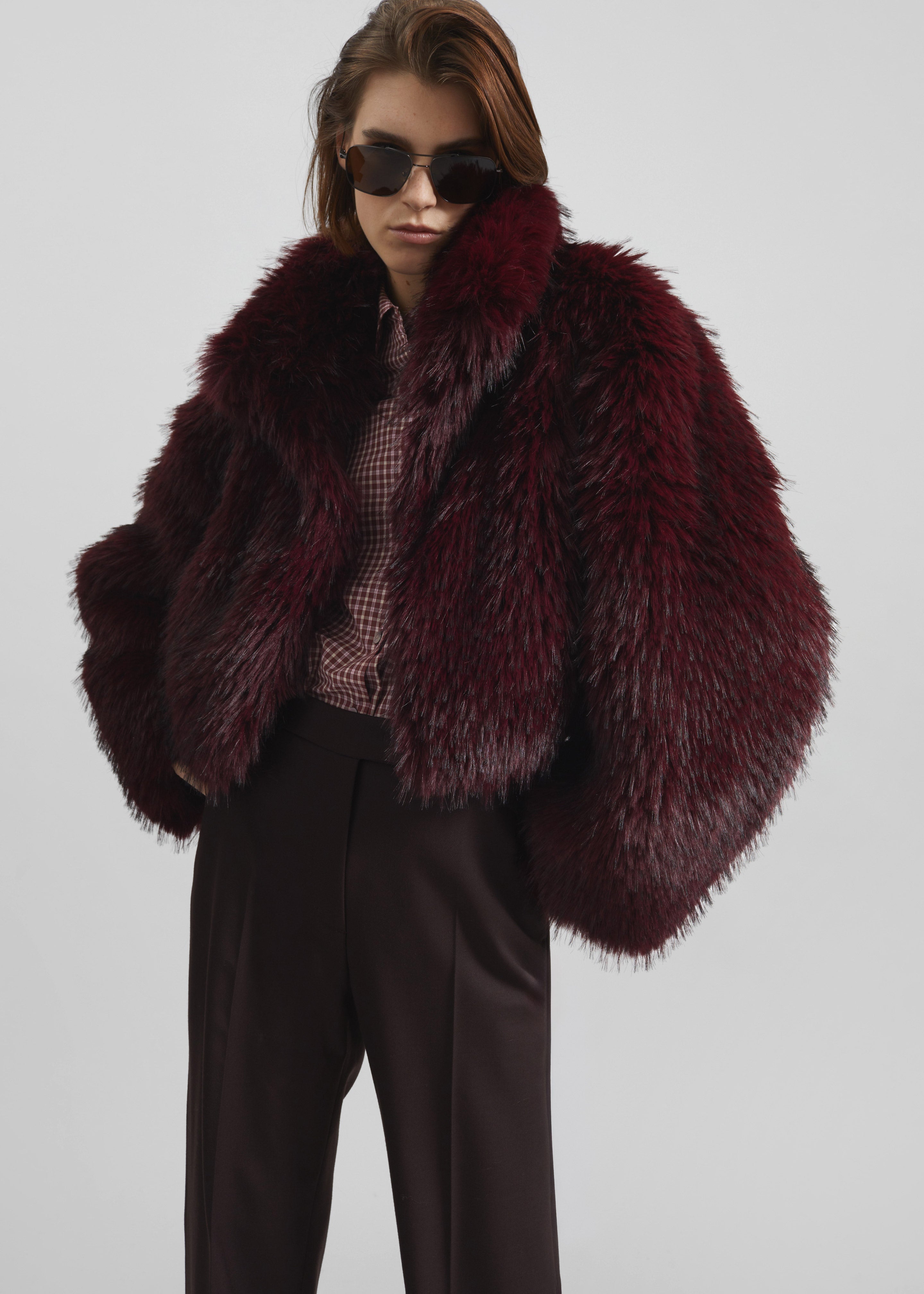Rotate Faux Fur Crop Jacket - Zinfandel - 4