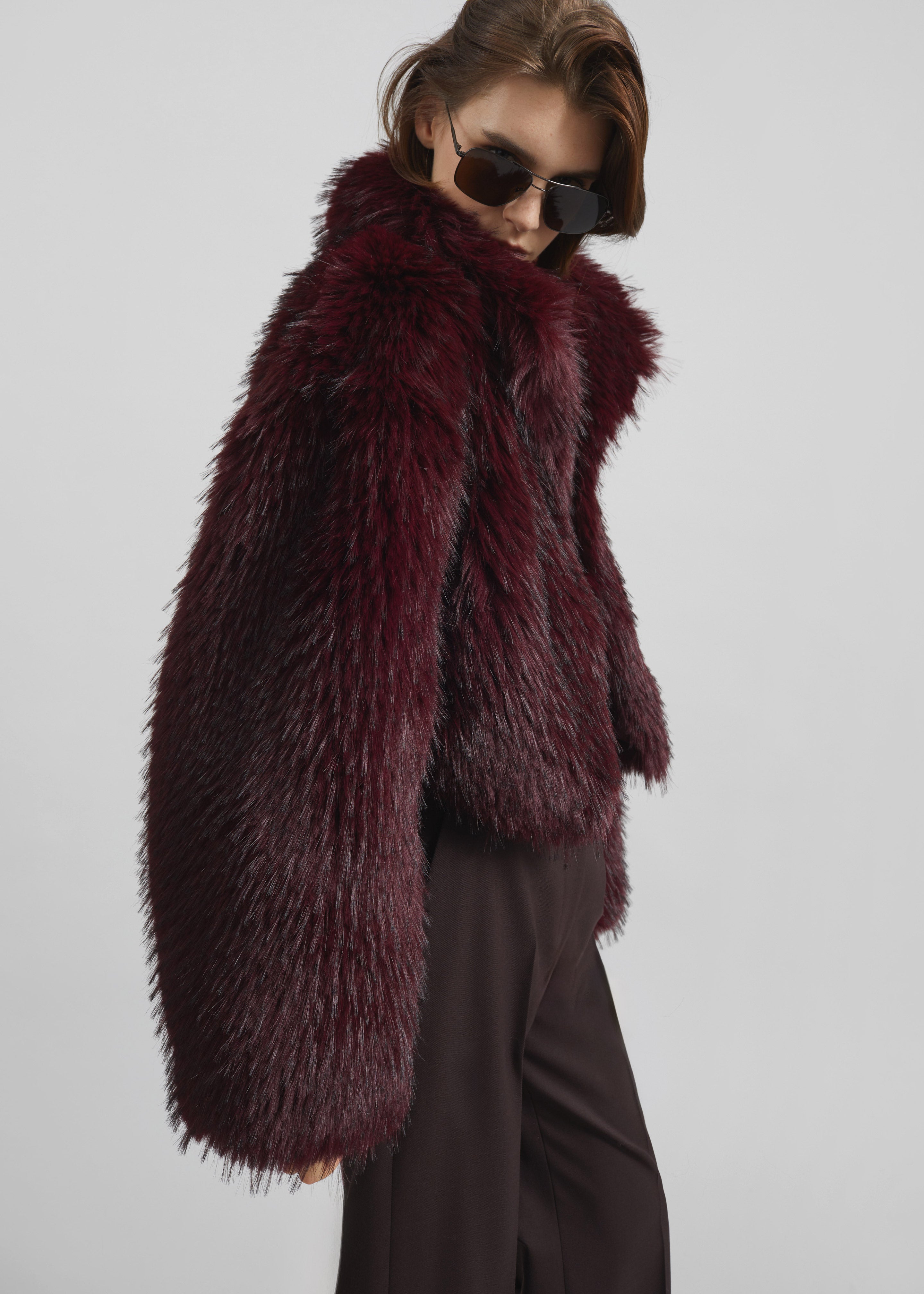 Rotate Faux Fur Crop Jacket - Zinfandel - 3
