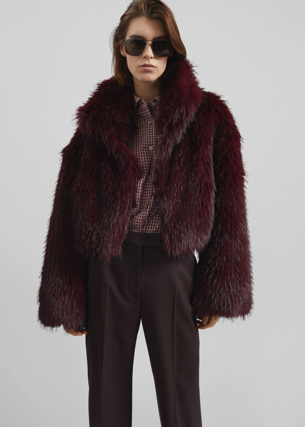 Rotate Faux Fur Crop Jacket - Zinfandel