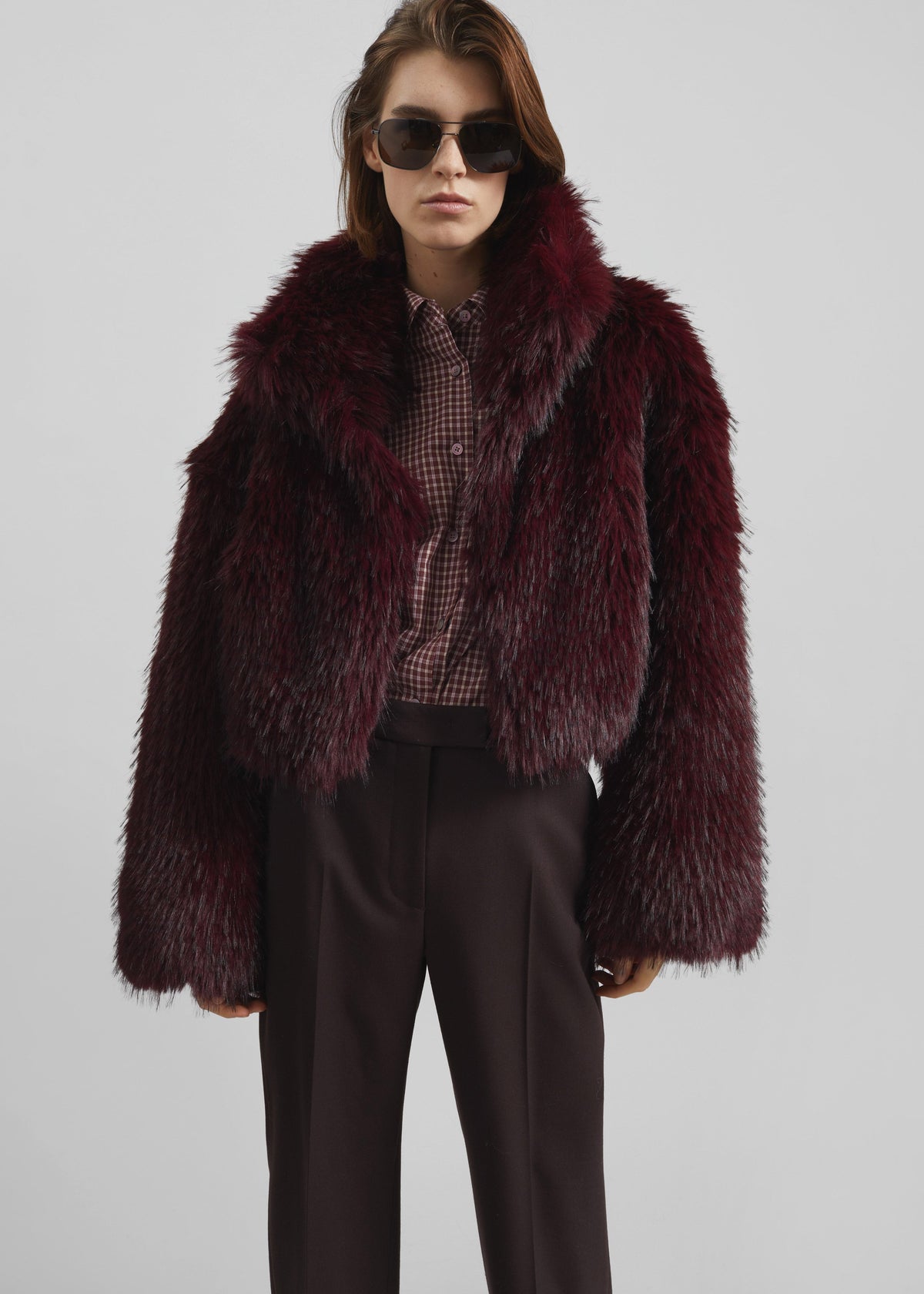 Rotate Faux Fur Crop Jacket - Zinfandel - 1