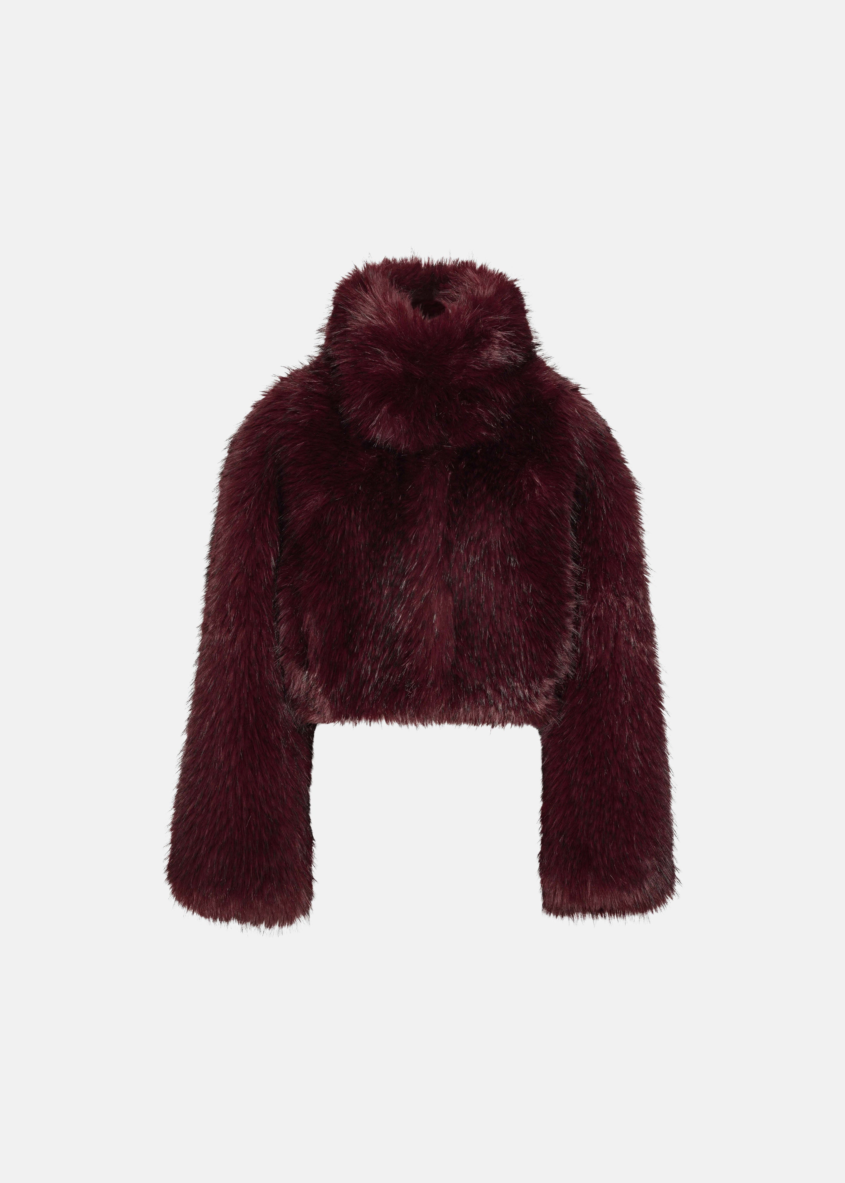 Rotate Faux Fur Crop Jacket - Zinfandel - 9