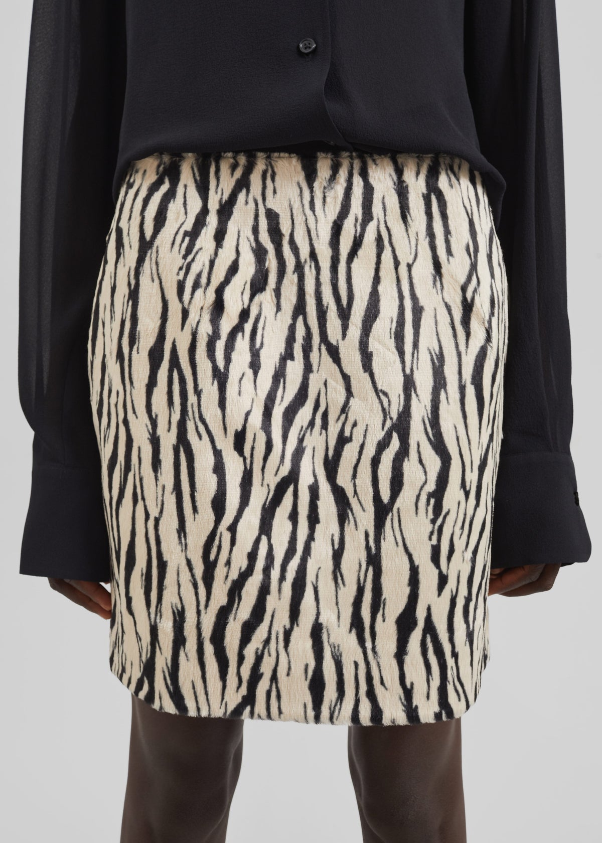 Rotate Printed Faux Fur Skirt - Egret Comb - 3