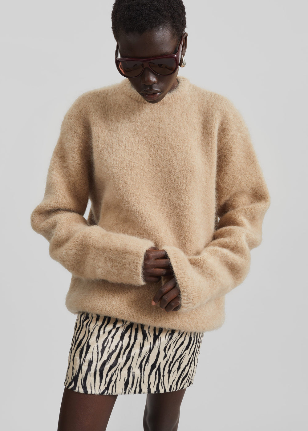 Rotate Printed Faux Fur Skirt - Egret Comb