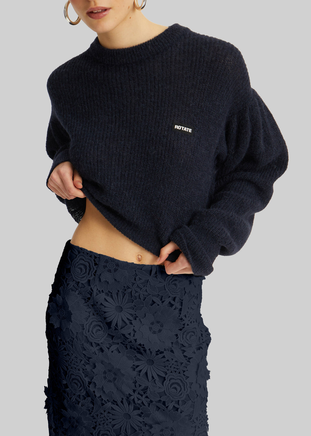 Rotate Knit Puff Crewneck - Navy Blazer - 1