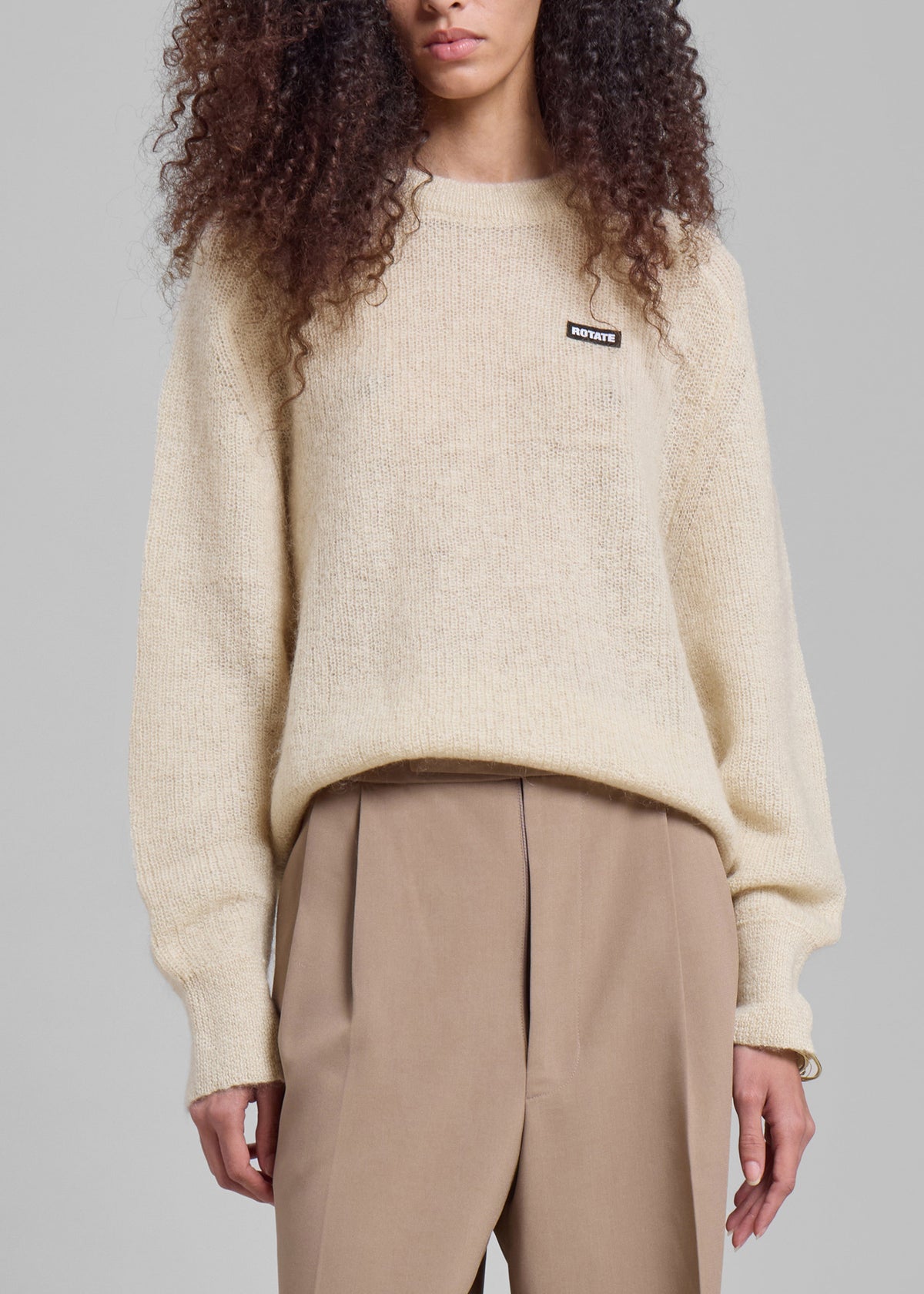 Rotate Light Knit Logo Sweater - Egret - 3