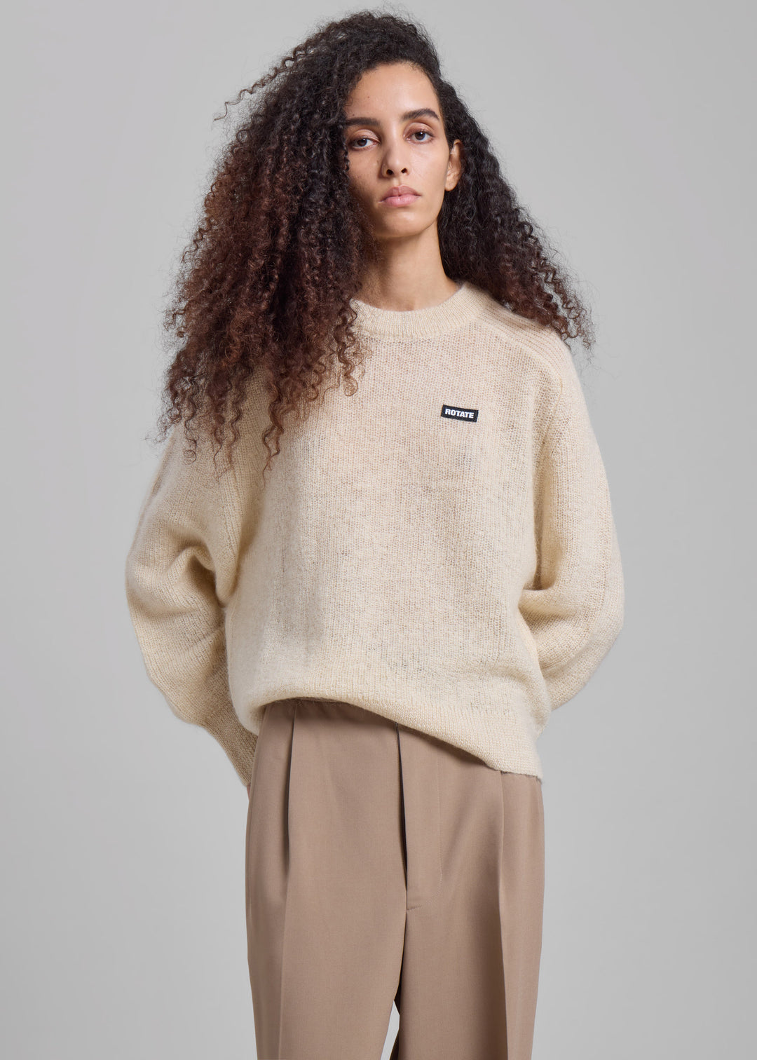 Rotate Light Knit Logo Sweater Parchment Frankie Shop Europe