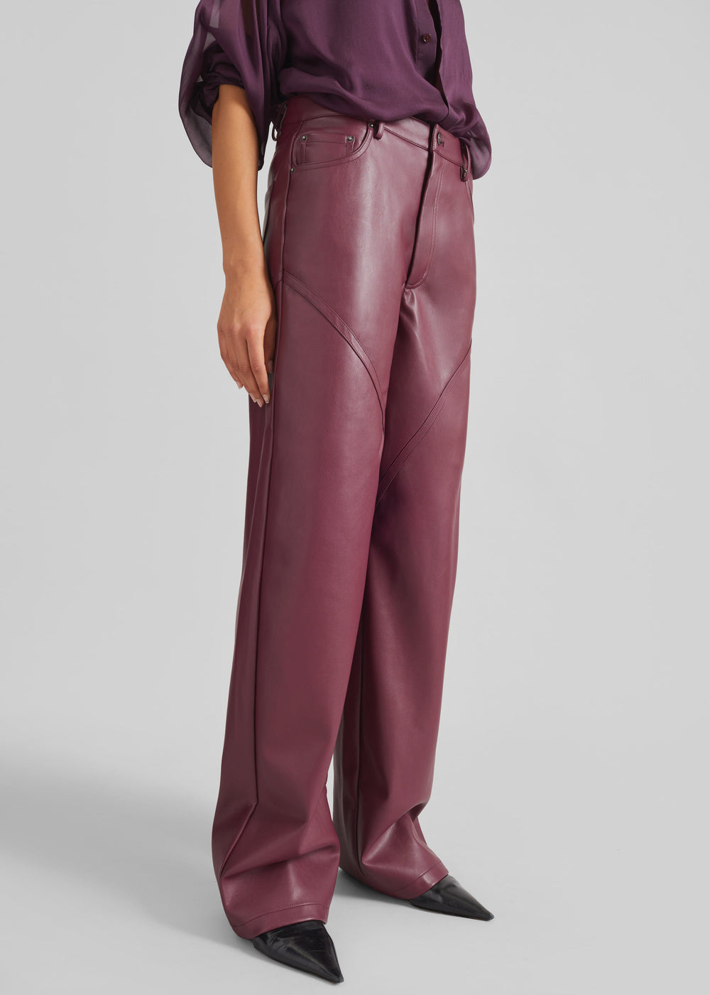 Rotate Mid Waisted Piping Pants - Zinfandel