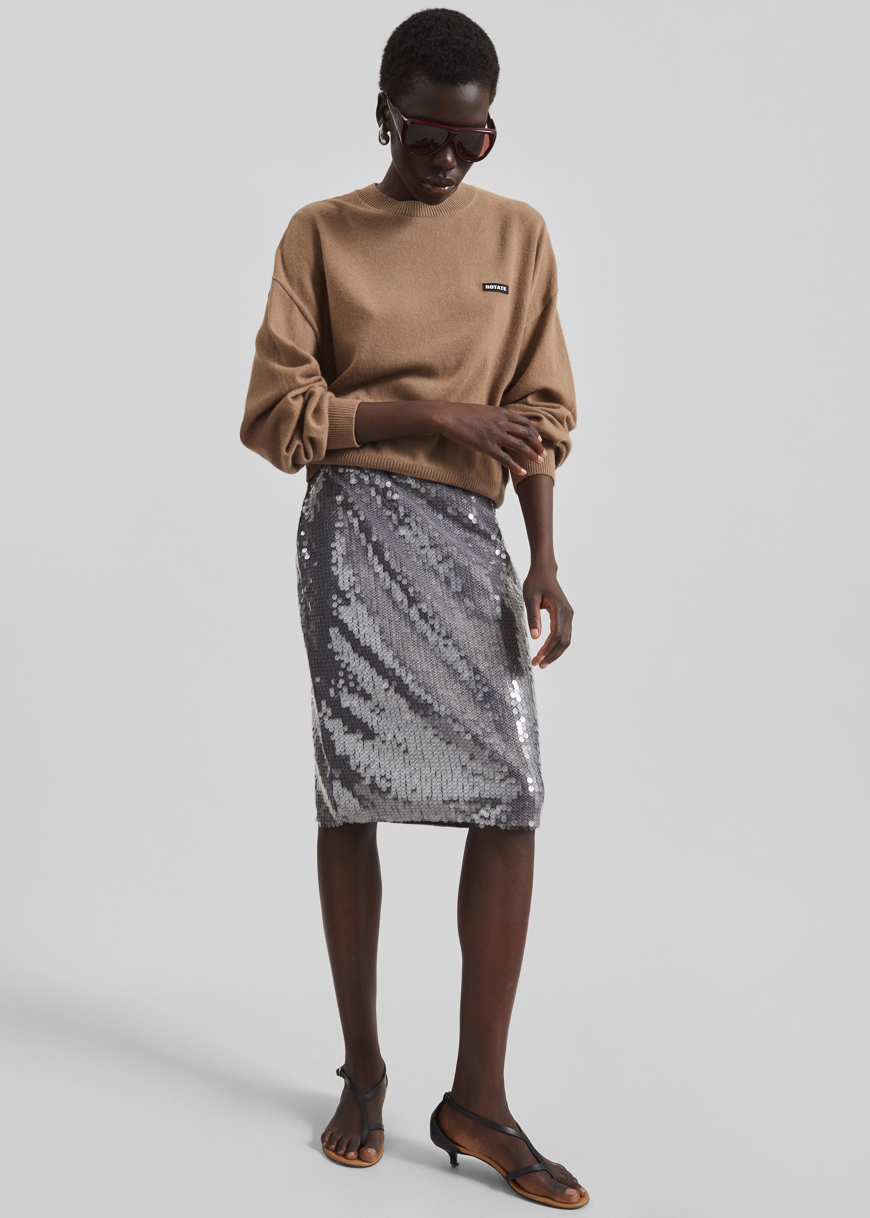 Rotate Net Sequin Midi Skirt - Dark Grey - 3