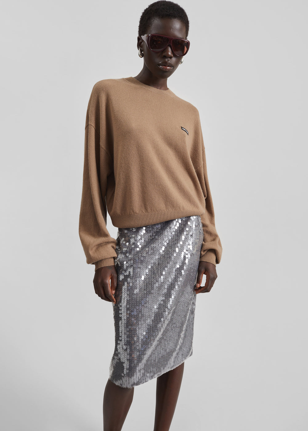 Rotate Net Sequin Midi Skirt - Dark Grey