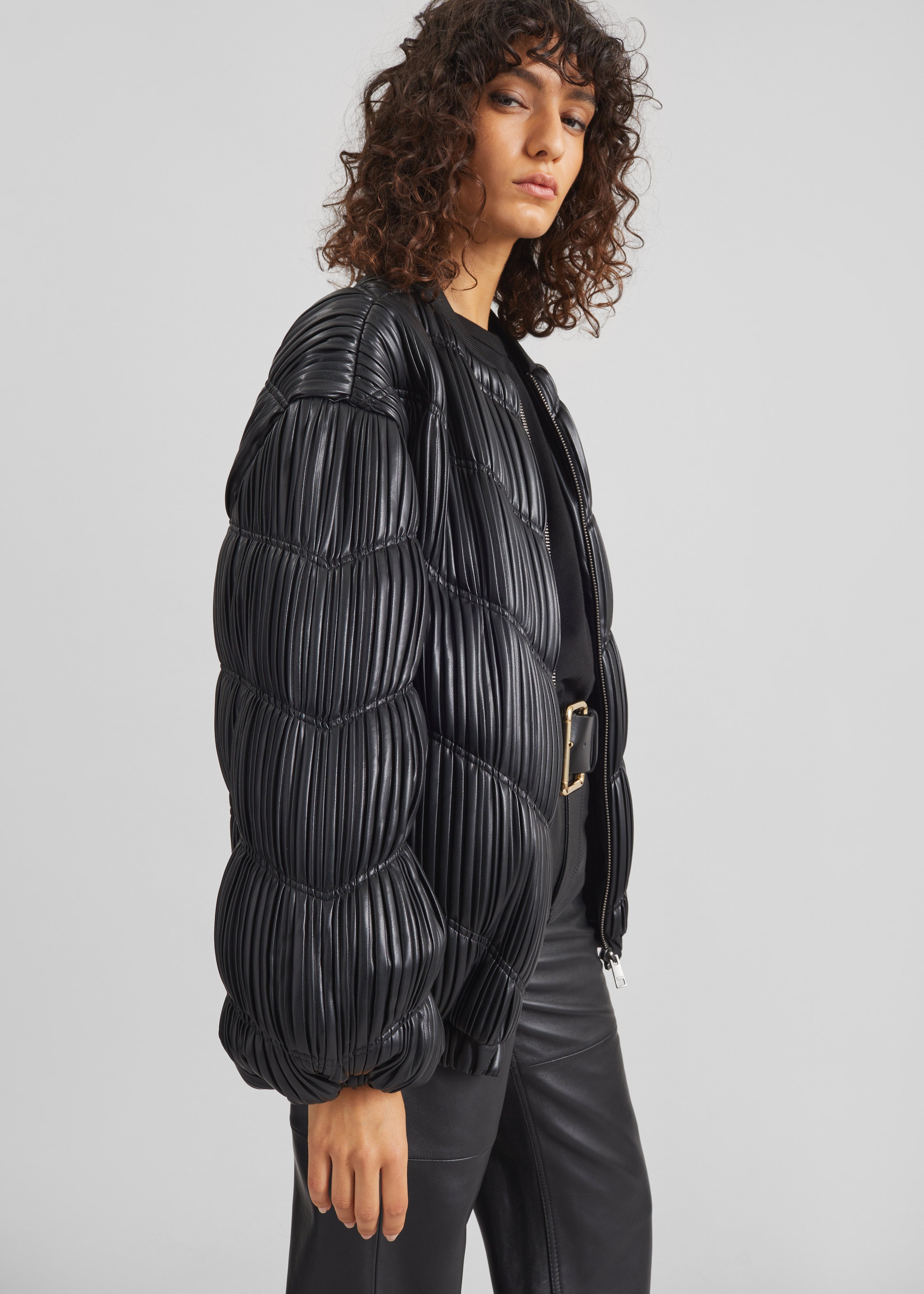 Rotate Pleated Bomber Jacket - Black - 5
