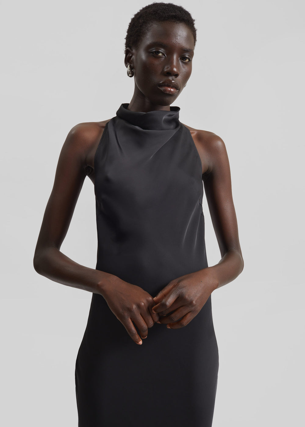 Rotate Satin Halterneck Maxi Dress - Black - 1