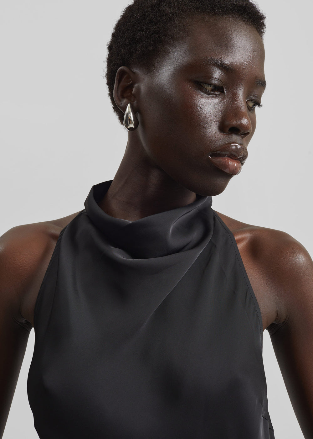 Rotate Satin Halterneck Maxi Dress - Black - 1