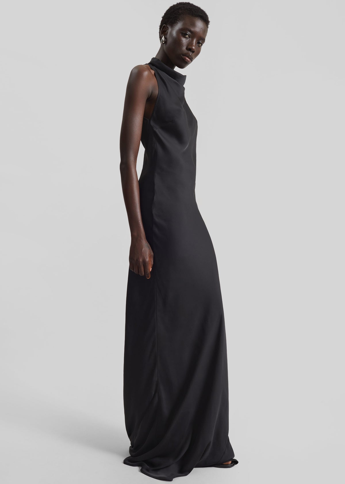 Rotate Satin Halterneck Maxi Dress - Black - 4