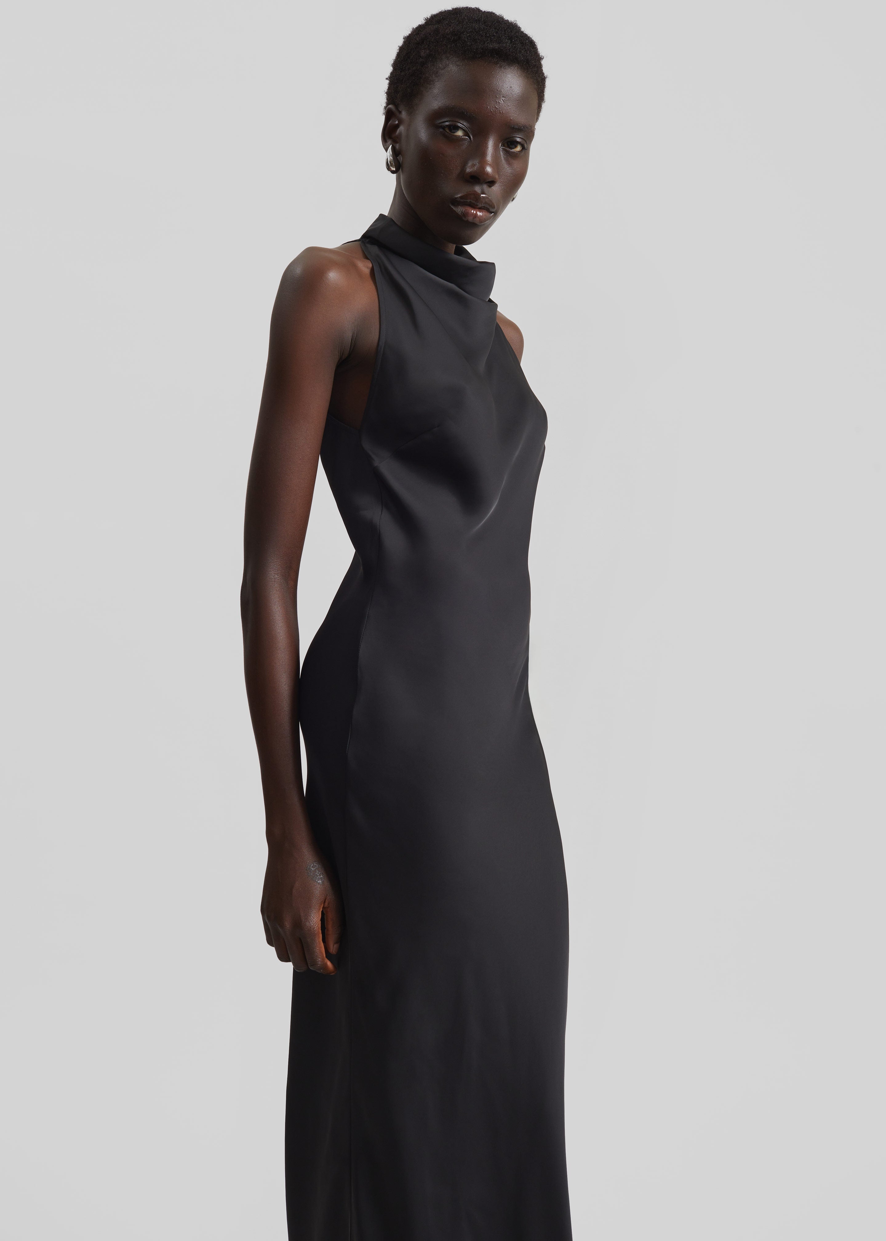 Rotate Satin Halterneck Maxi Dress - Black - 5