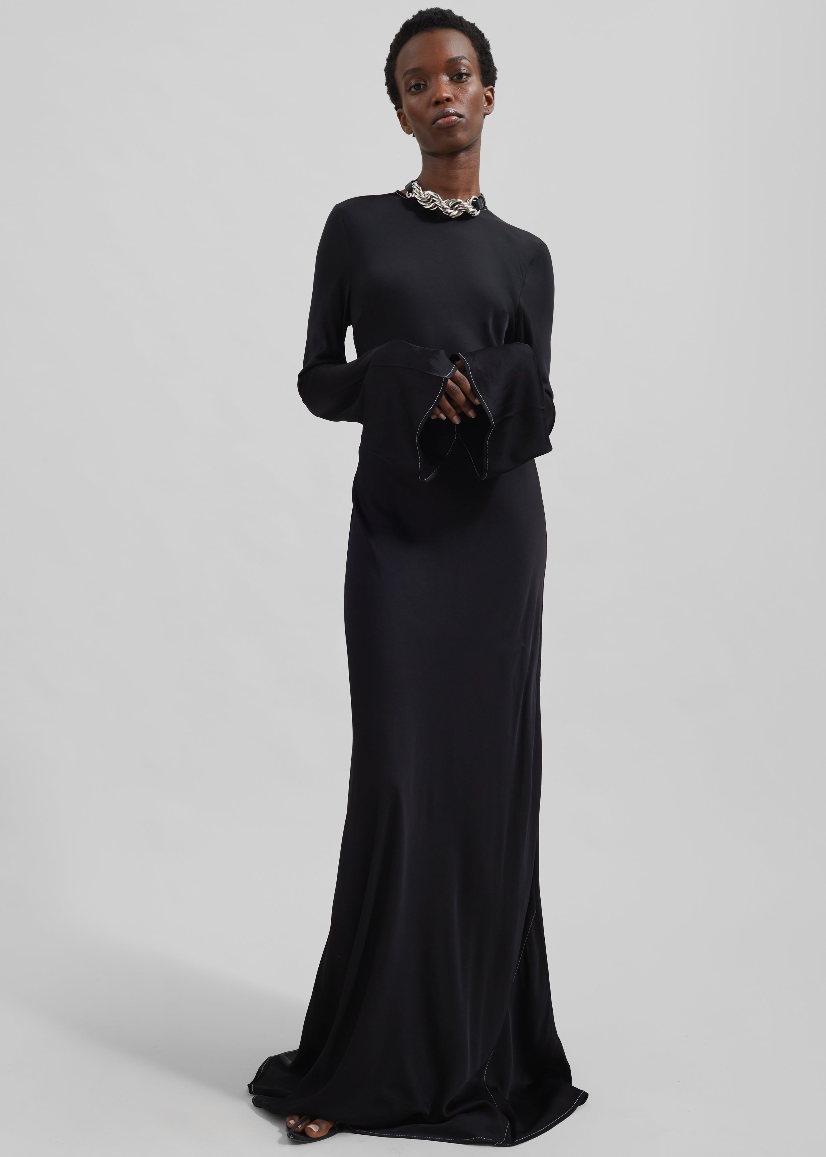 Rotate Satin Maxi Dress - Black - 3