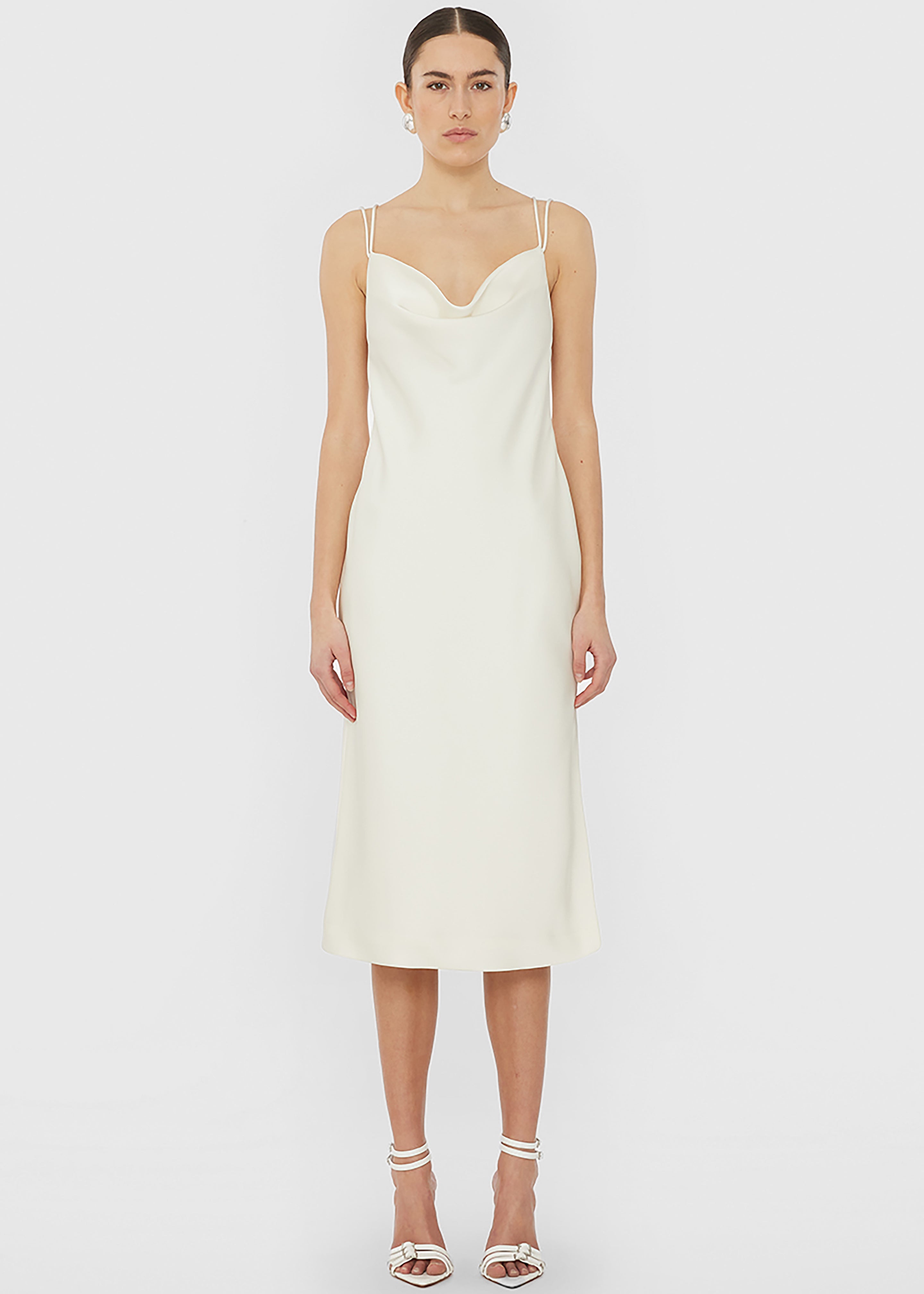 Rotate Satin Midi Slip Dress - Egret - 6