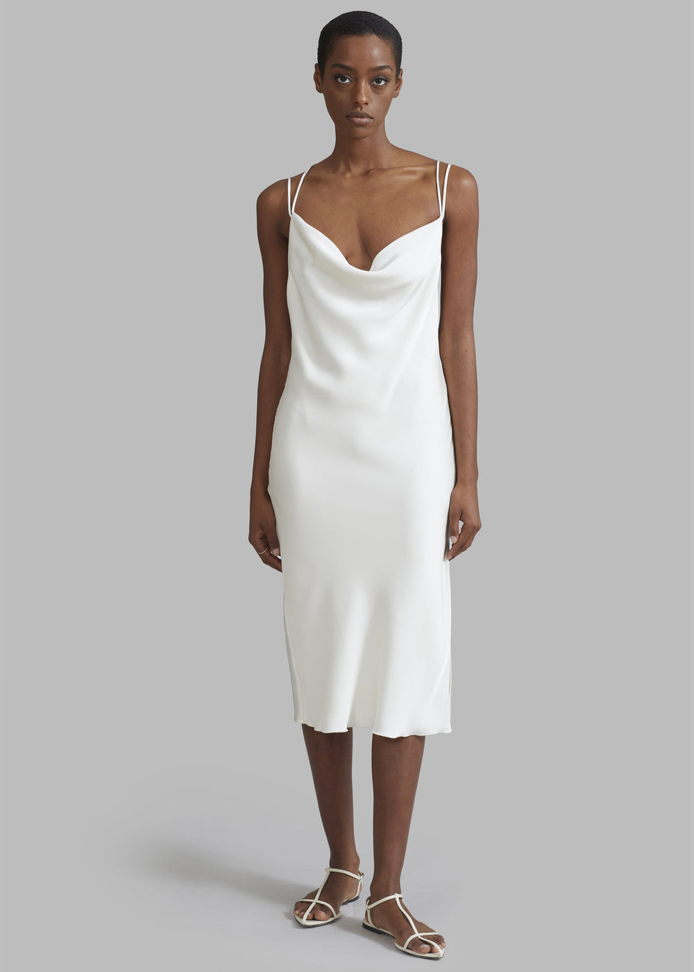 Rotate Satin Midi Slip Dress - Egret