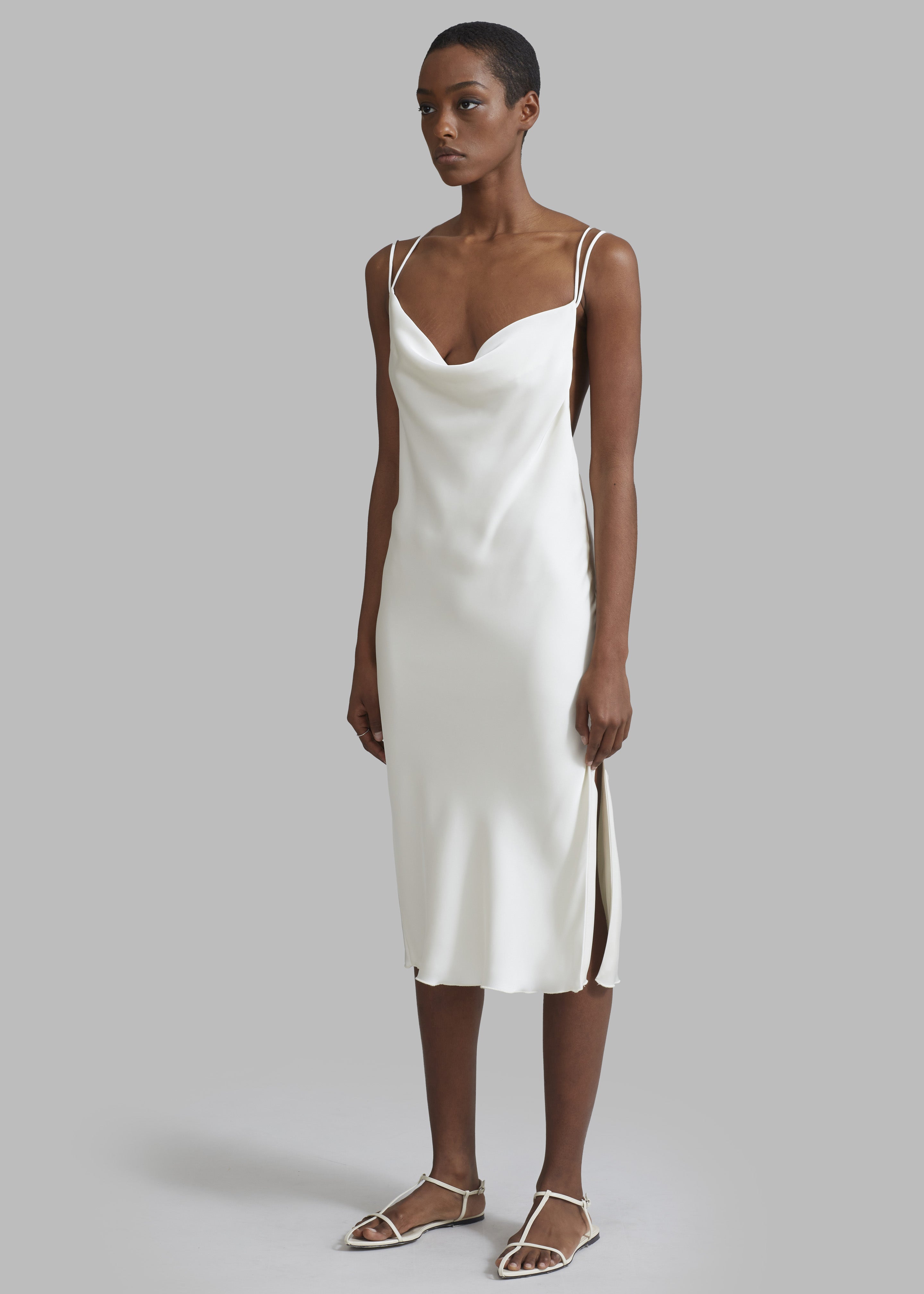 Rotate Satin Midi Slip Dress - Egret - 5