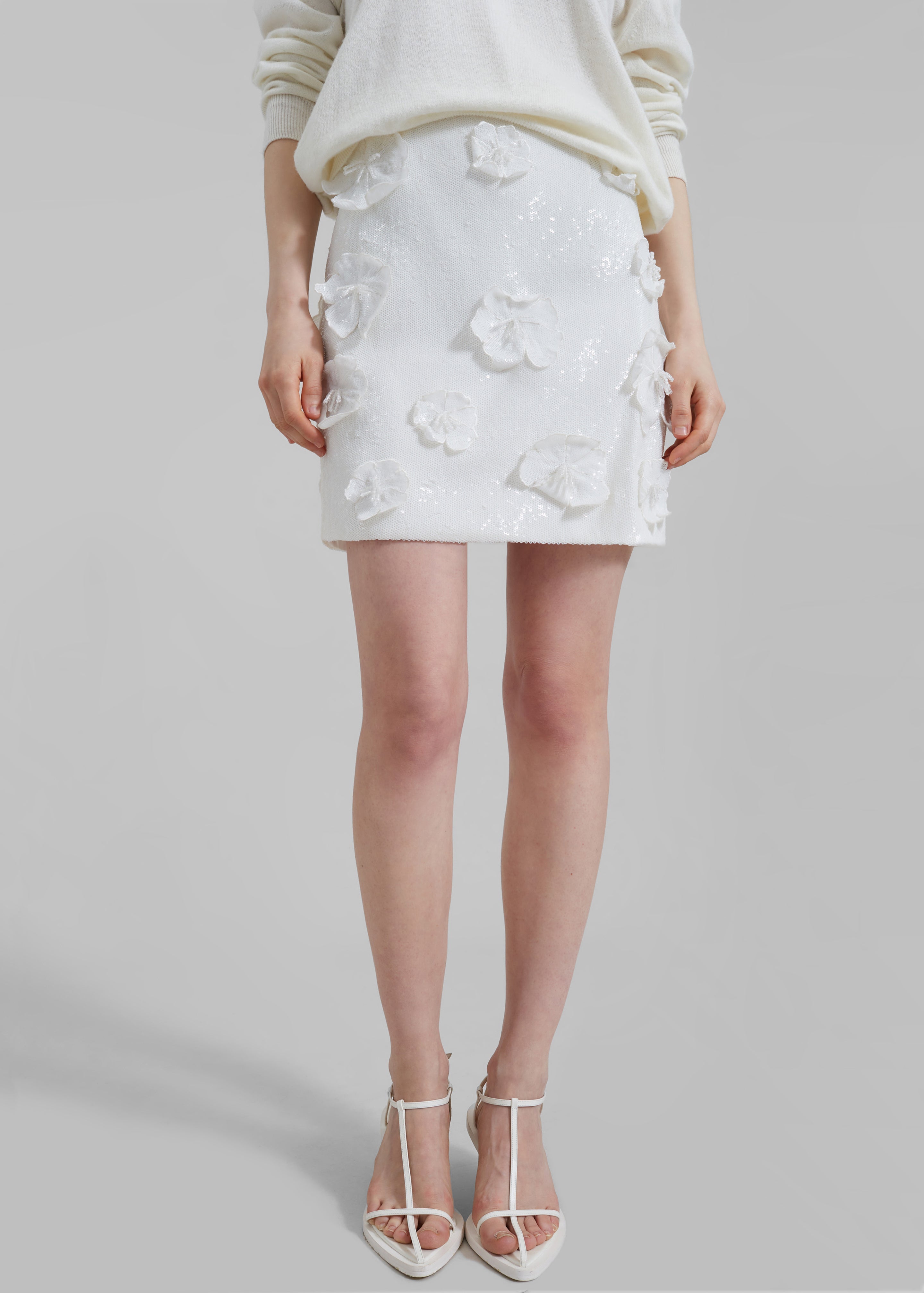 Rotate Sequin Flower Skirt - Egret - 5