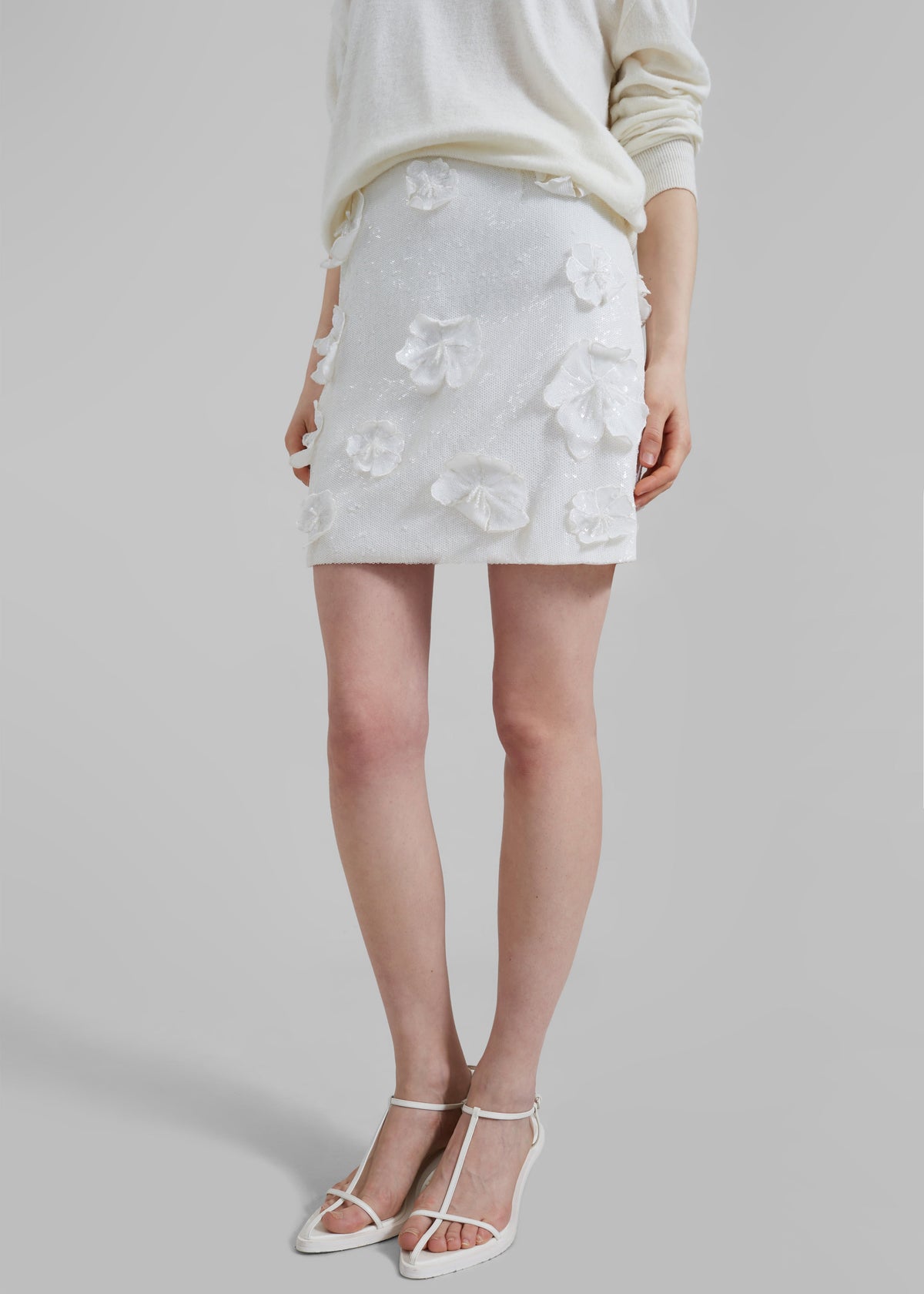 Rotate Sequin Flower Skirt - Egret - 1