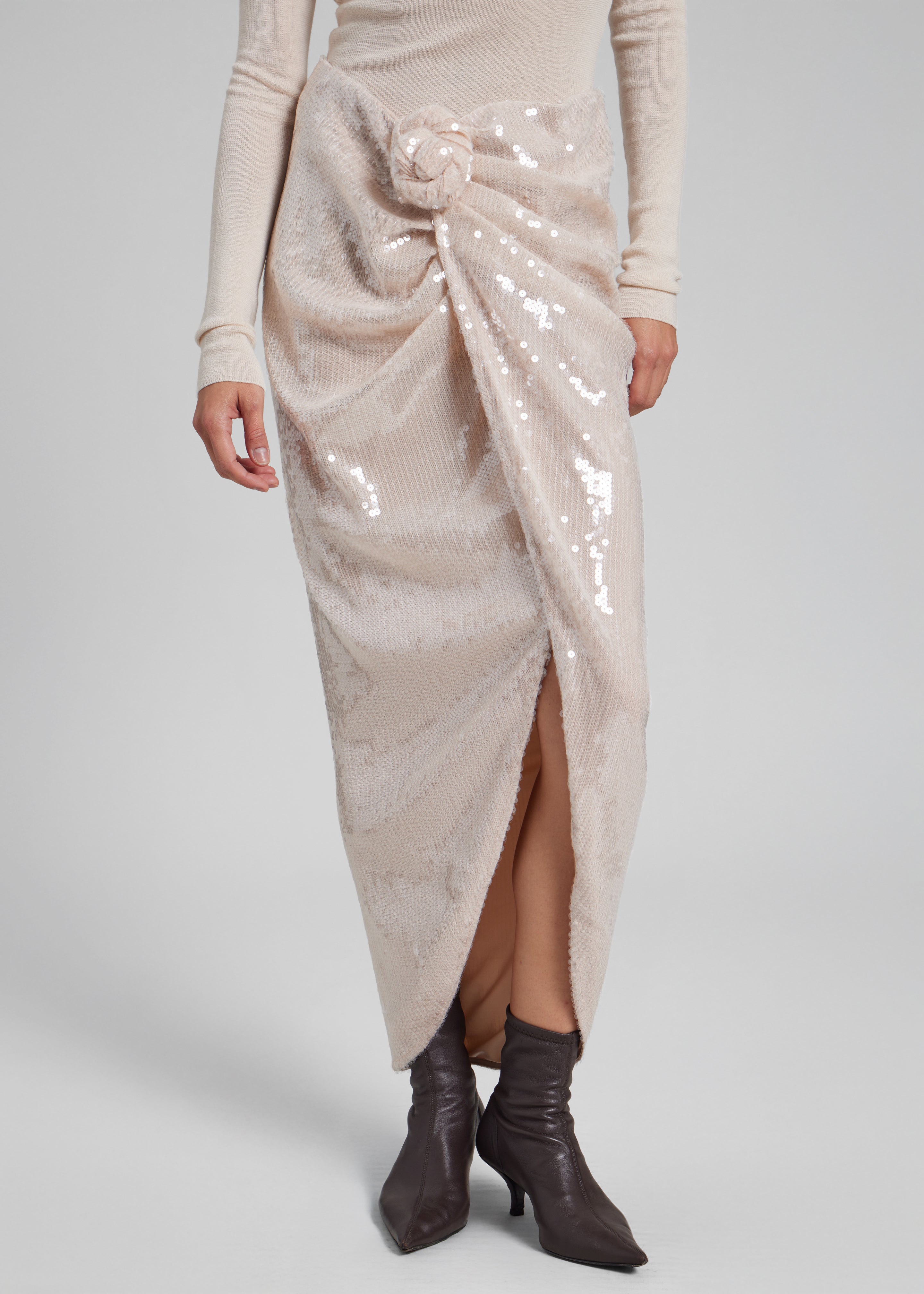 Rotate Sequins Knot Skirt - Nougat - 2