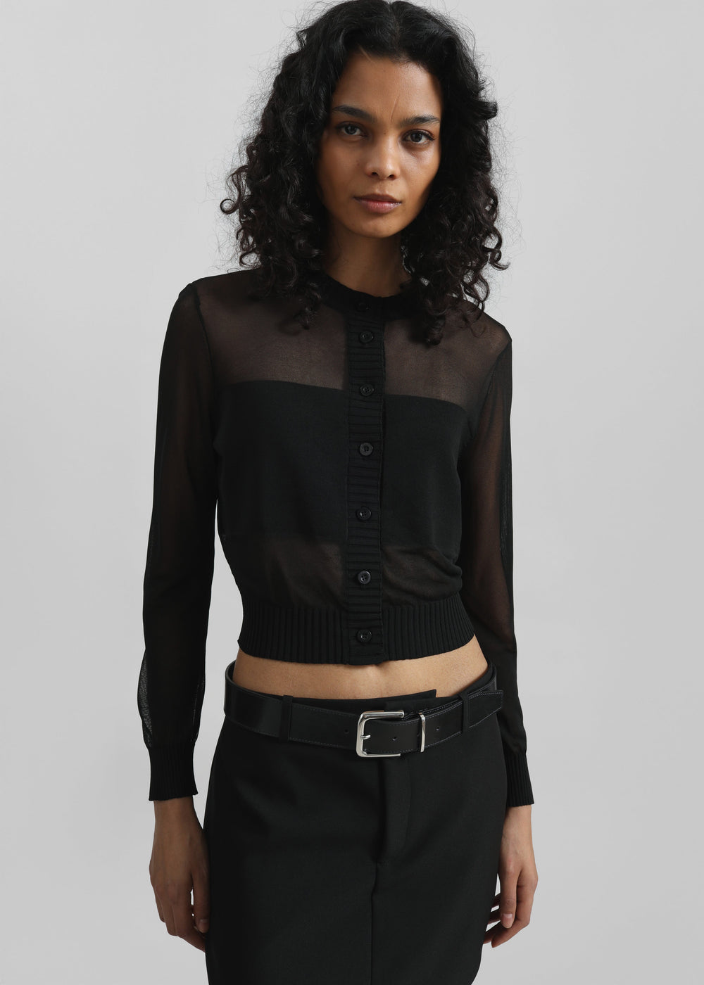 Rotate Sheer Knit Cardigan - Black