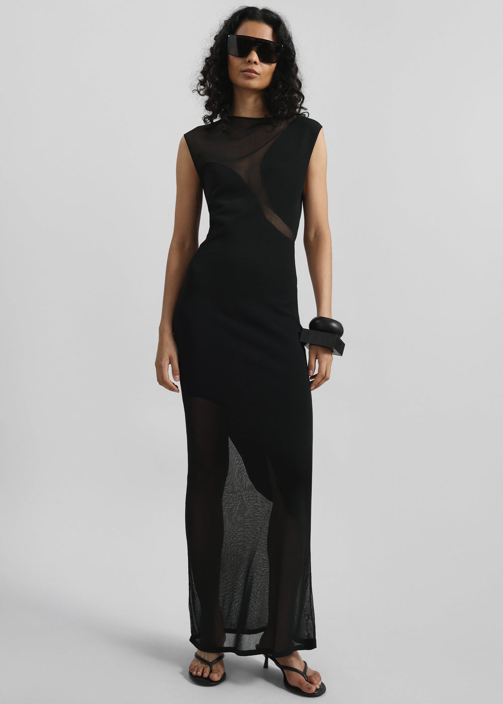 Rotate Sheer Knit Maxi Dress - Black