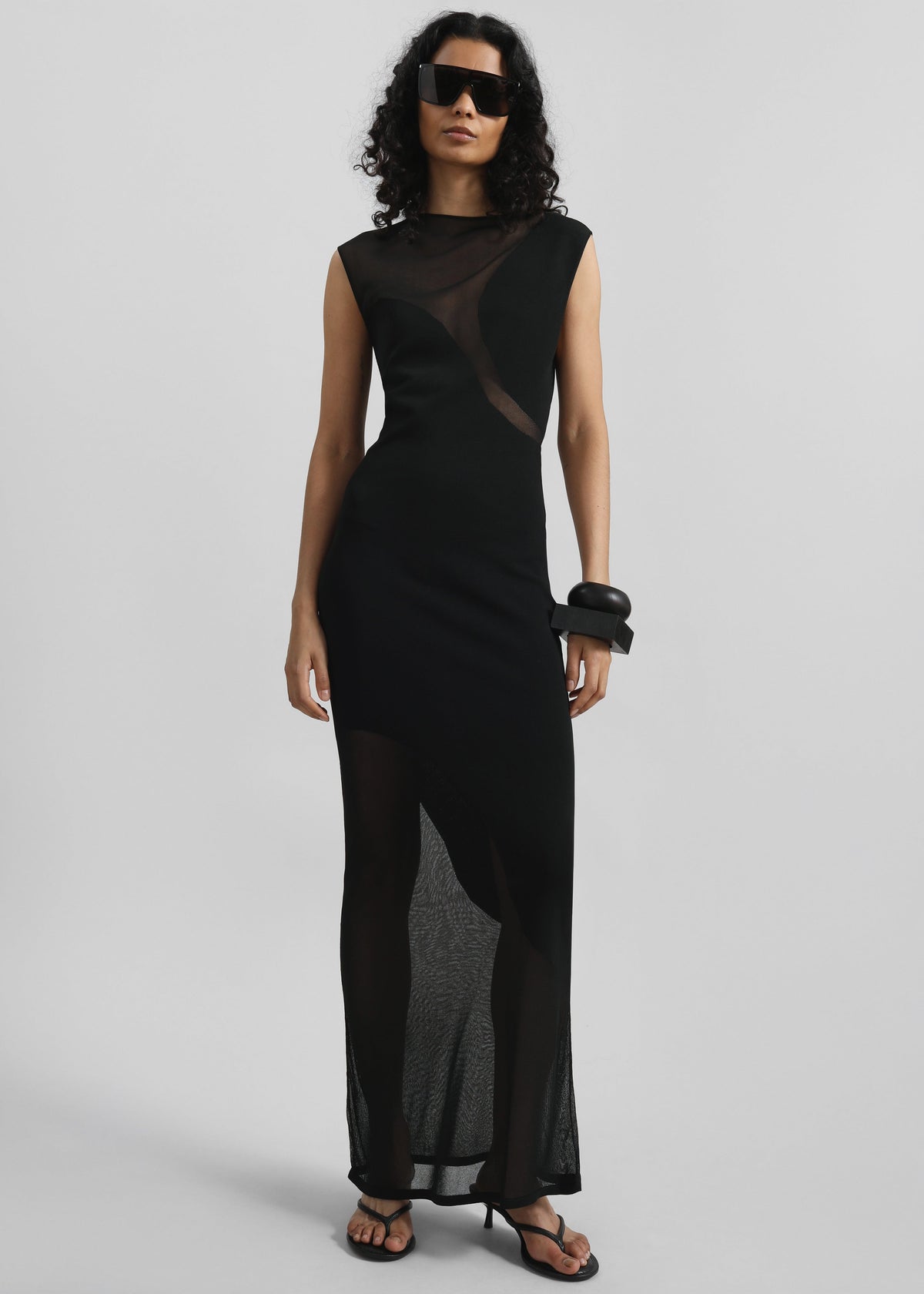 Rotate Sheer Knit Maxi Dress - Black - 1