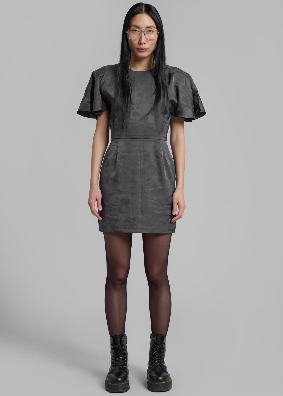 Rotate Short Sleeve Mini Dress - Gray Print - 2