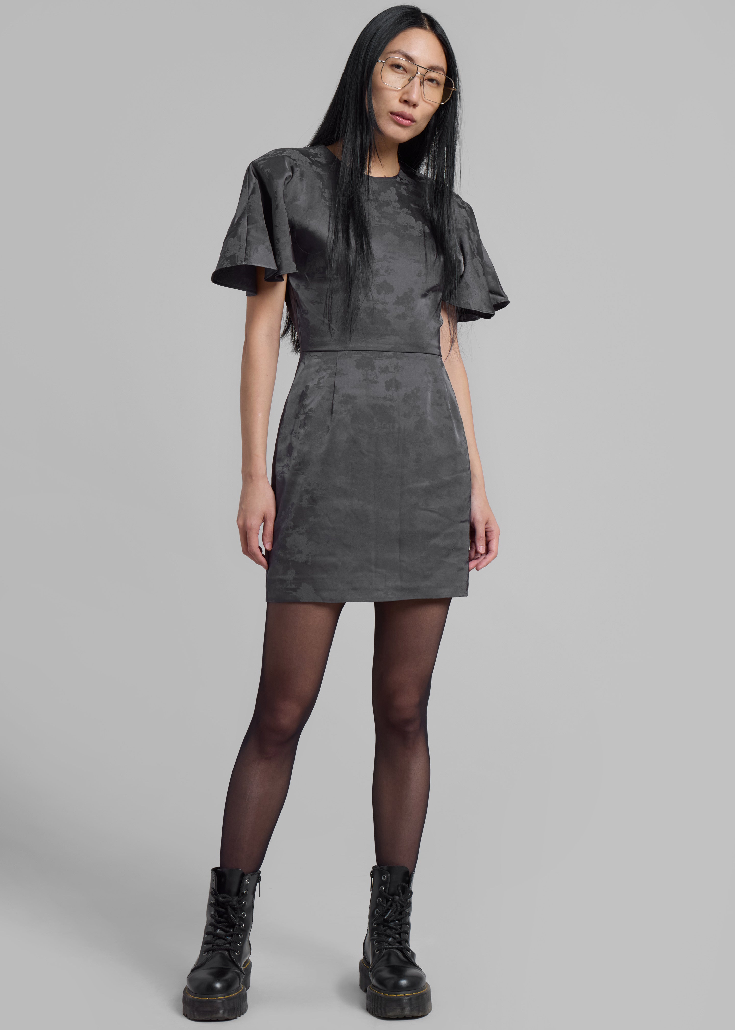 Rotate Short Sleeve Mini Dress - Gray Print - 5