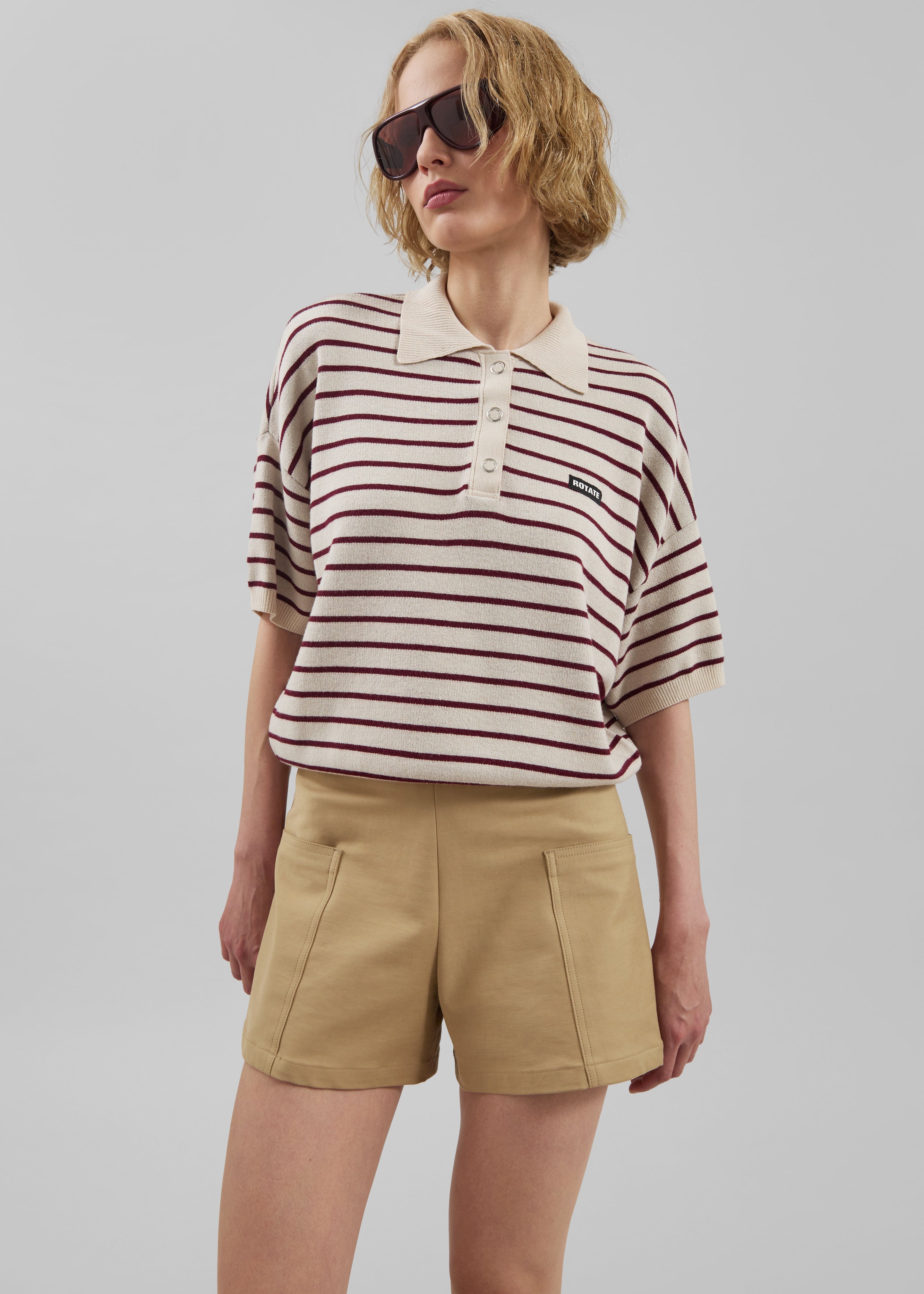 Rotate Slinky Knit Polo - Oatmeal Comb - 2