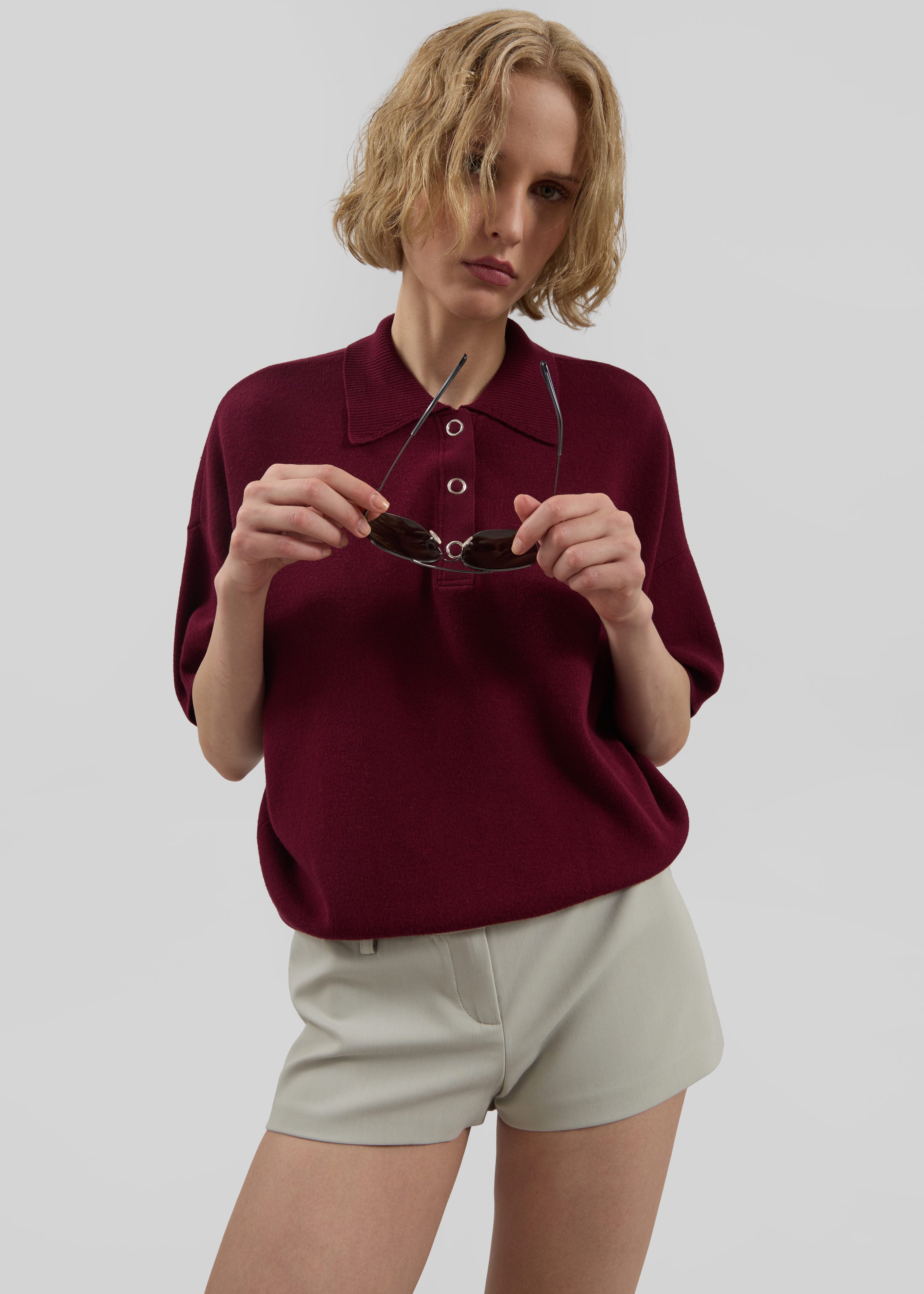 Rotate Slinky Knit Polo - Zinfandel - 3
