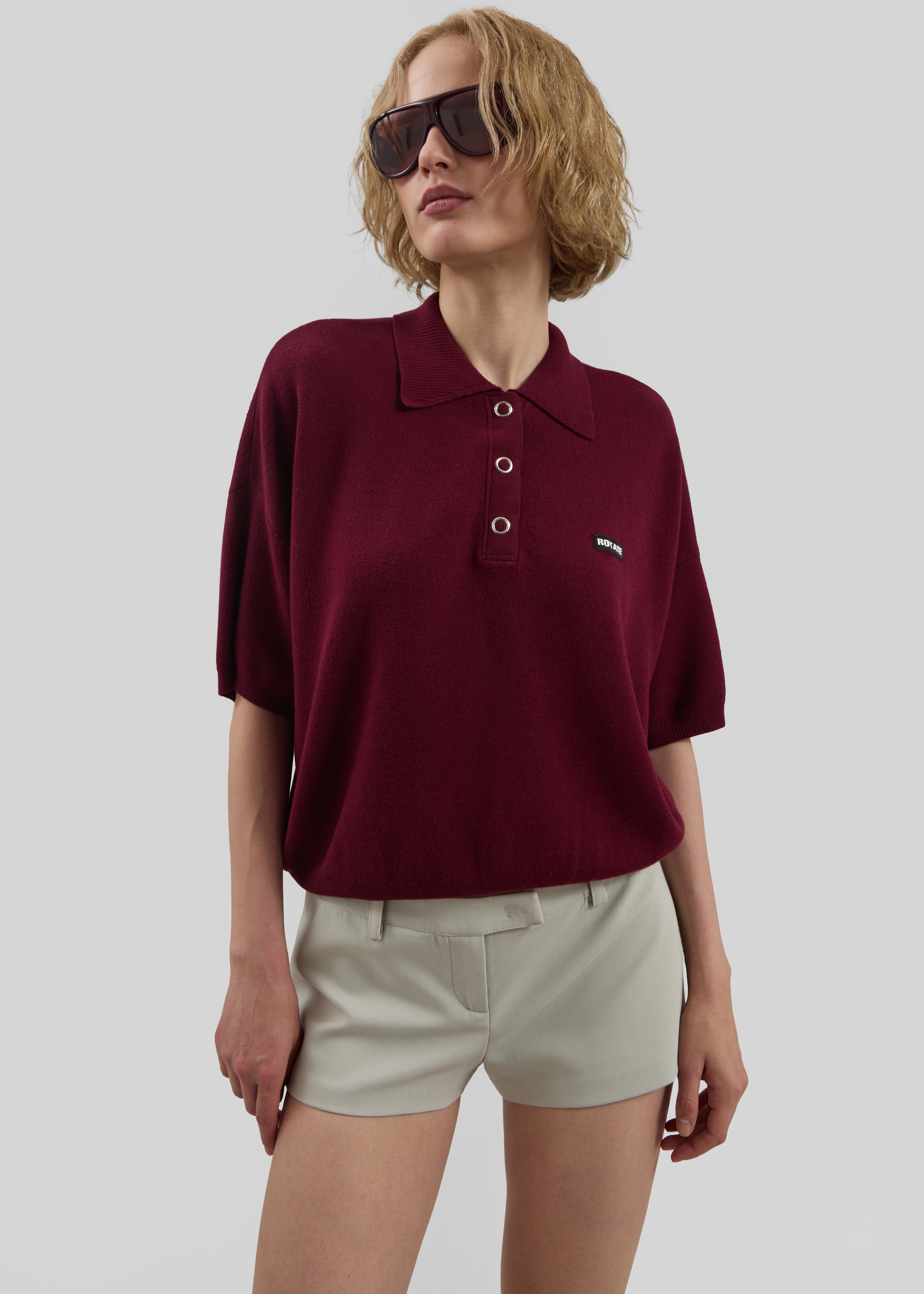 Rotate Slinky Knit Polo - Zinfandel - 2