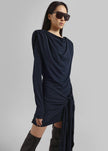 Rotate Slinky Waterfall Dress - Dark Blue